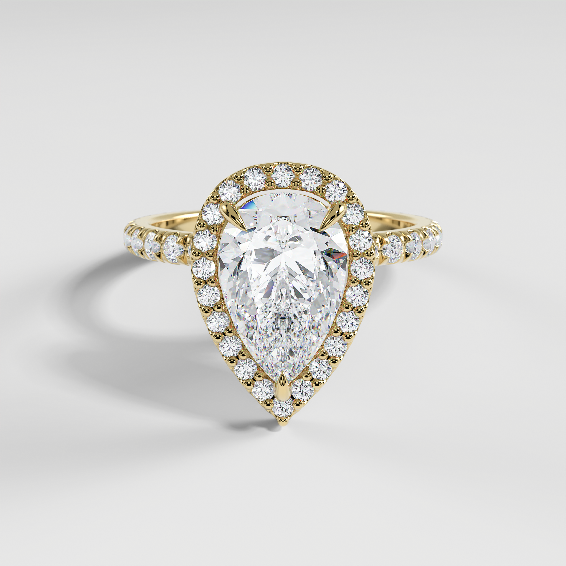 AVA - Pear Halo Engagement Ring with Pavé Diamond Band
