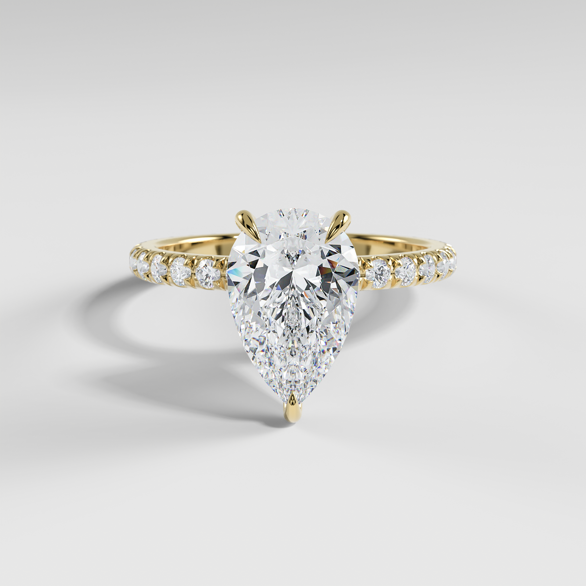 ISABELLA - Pear Solitaire Engagement Ring with Pavé Diamond Band