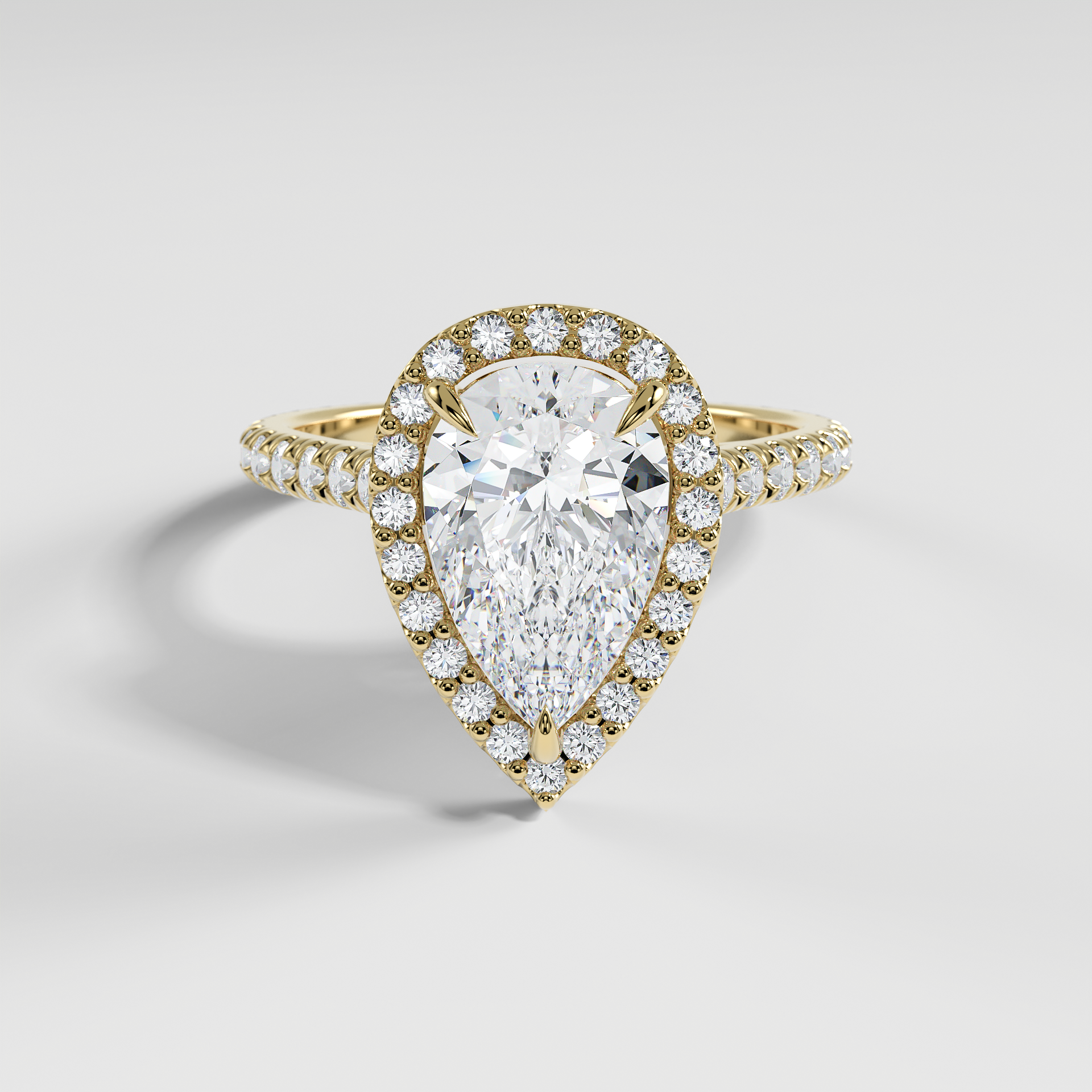 SOFIA - Pear Halo Engagement Ring with Pavé Diamond Cathedral Band
