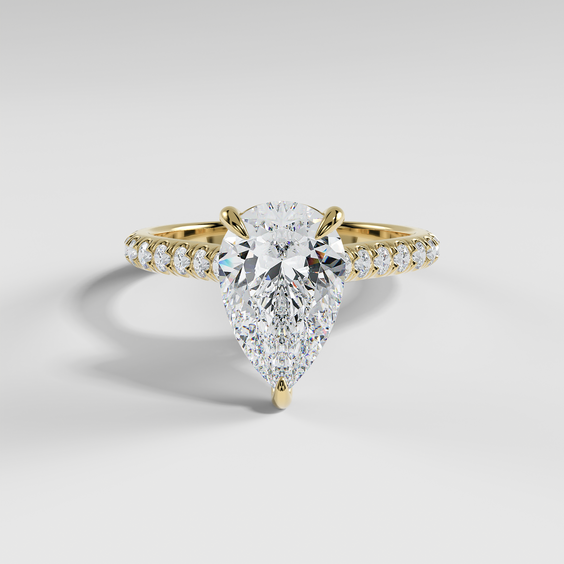 CHARLOTTE - Pear Solitaire Engagement Ring with Pavé, Cathedral Band, and Hidden Halo