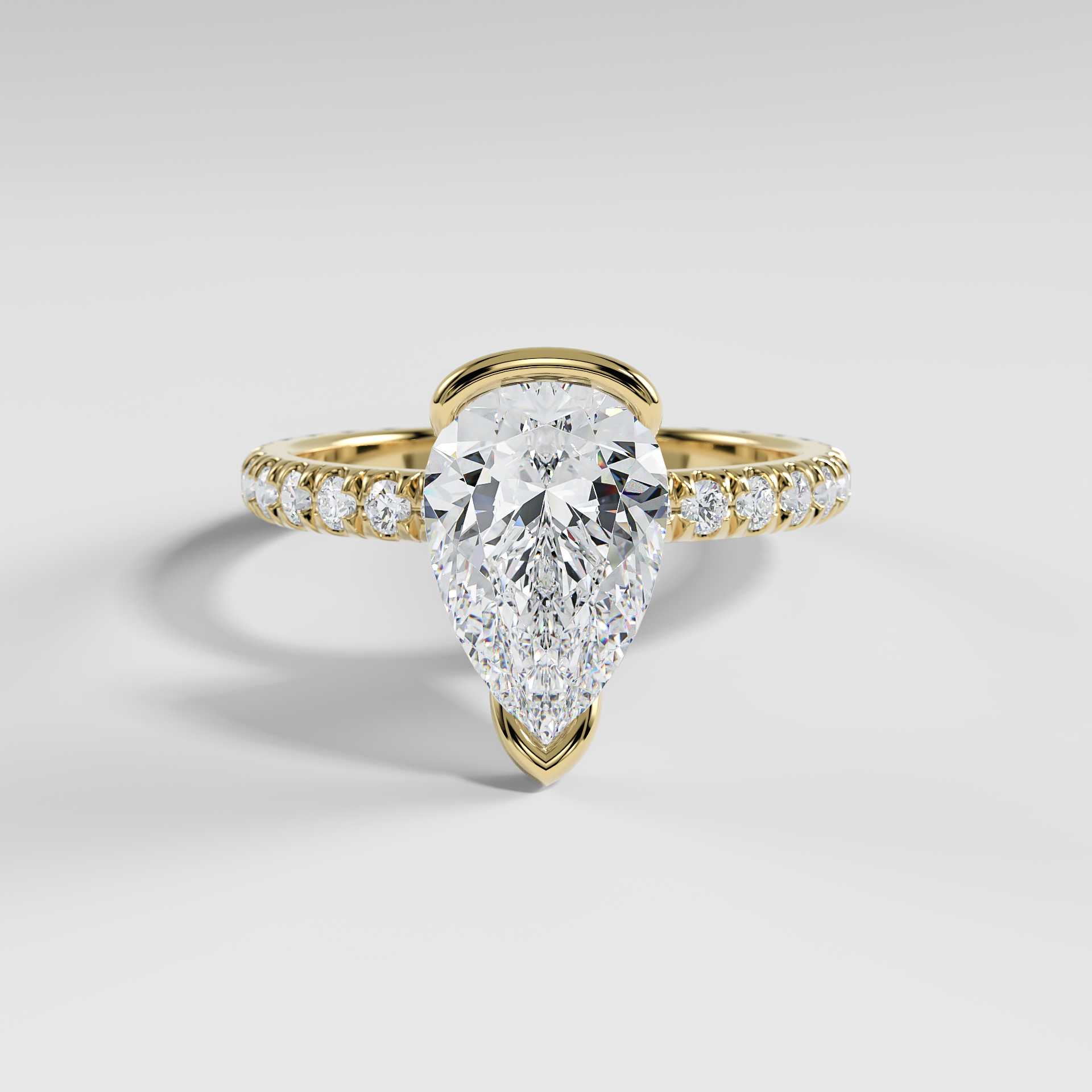 MAYA - Pear Solitaire Engagement Ring with Pavé and Half Bezel Setting