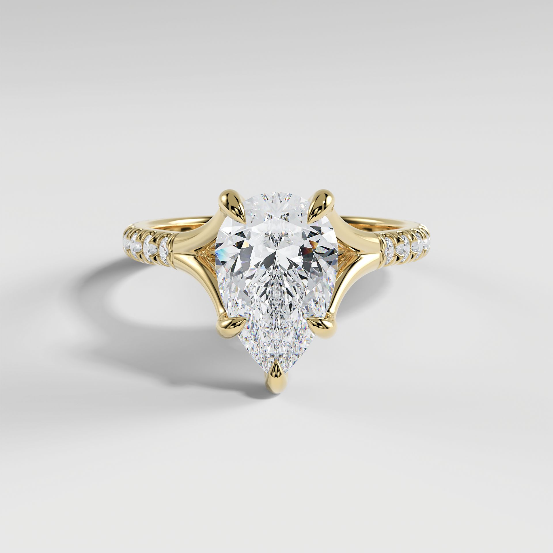 VICTORIA - Pear Solitaire Engagement Ring with Pavé Diamond Split Band
