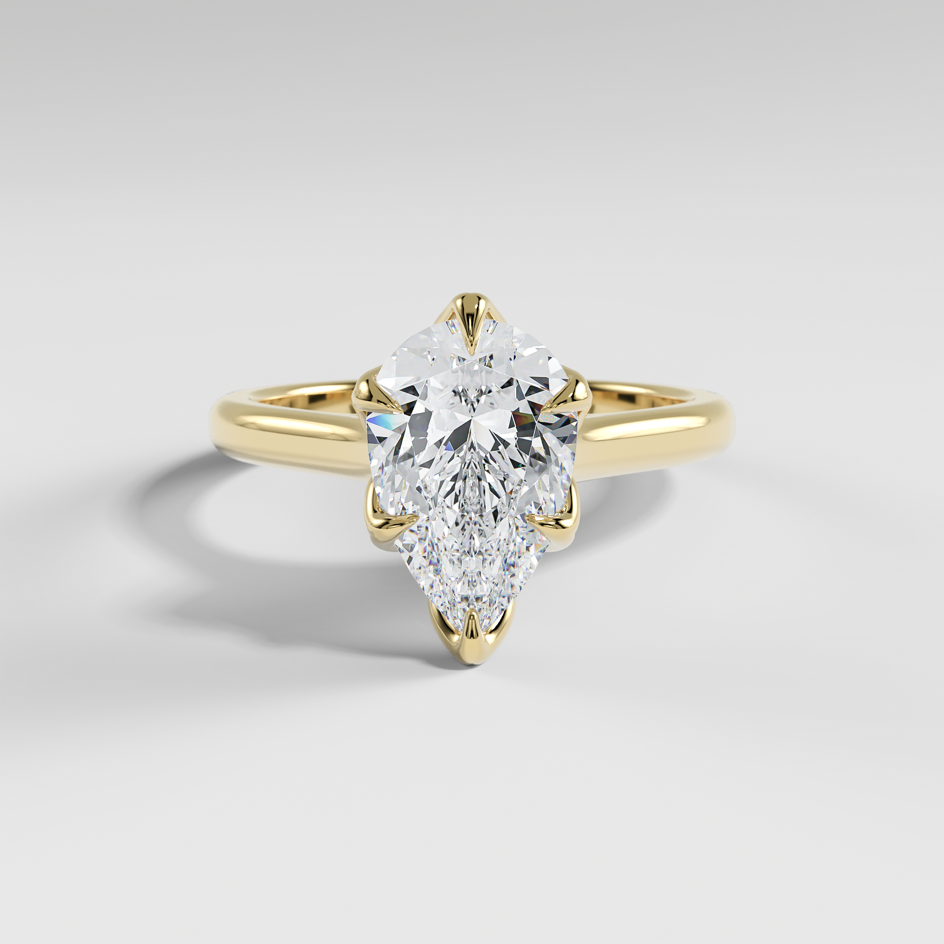GEORGIA - Pear Solitaire Engagement Ring with Polished Cathedral Band and Lotus Basket