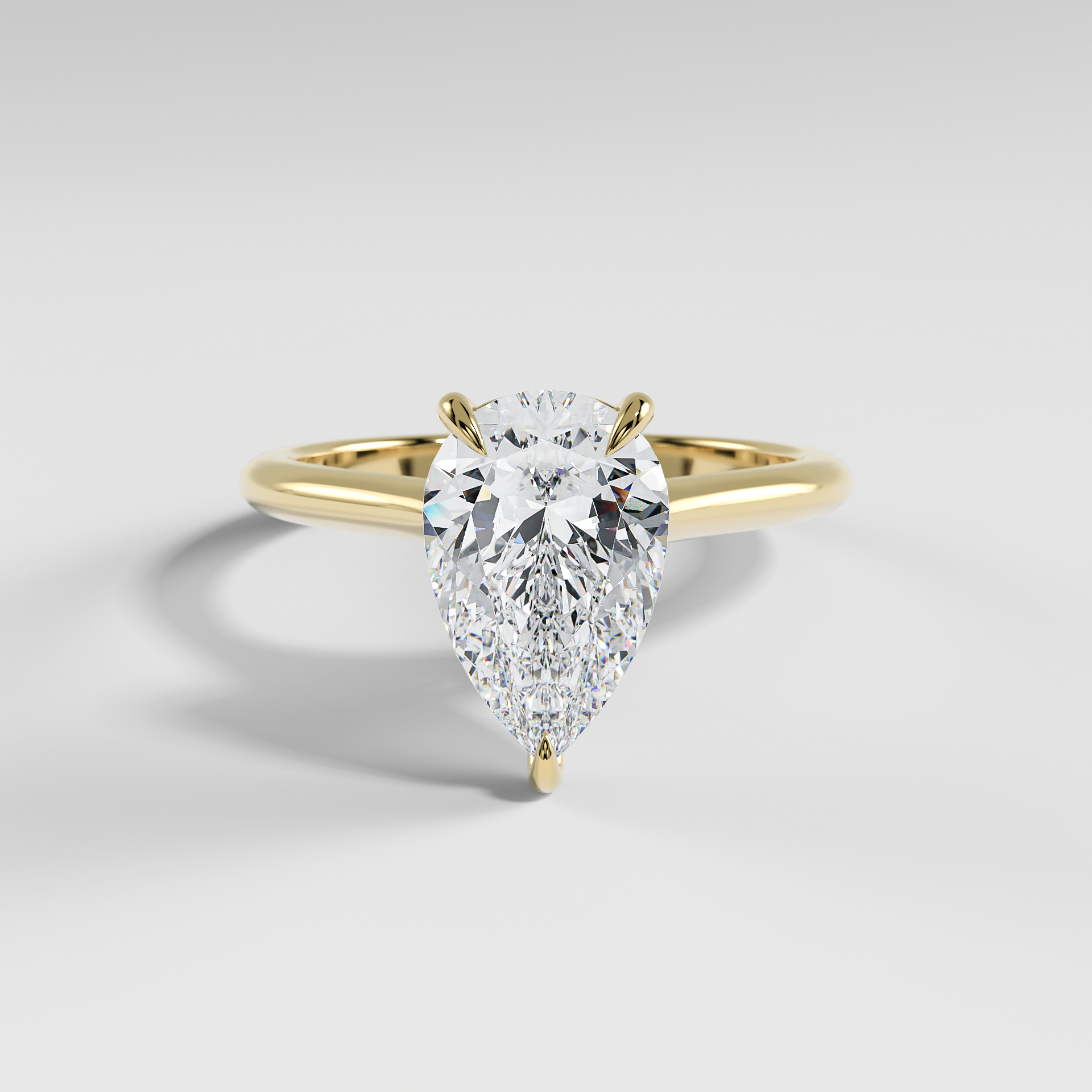 EMMA - Pear Solitaire Engagement Ring with Hidden Halo and Polished Cathedral Band