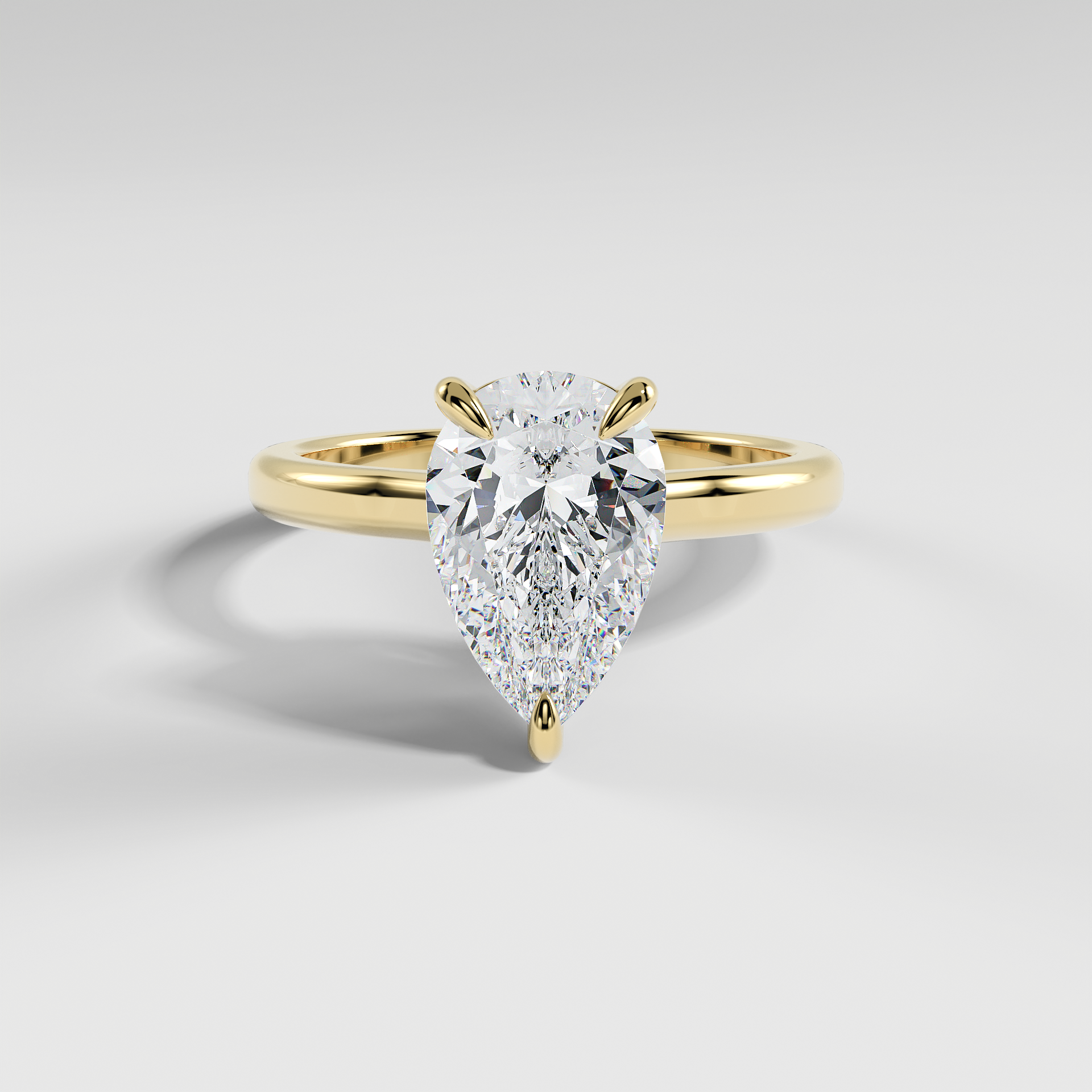 KAYLEE - Pear Solitaire Engagement Ring with Hidden Halo and Low-Set Donut Basket Polished Band