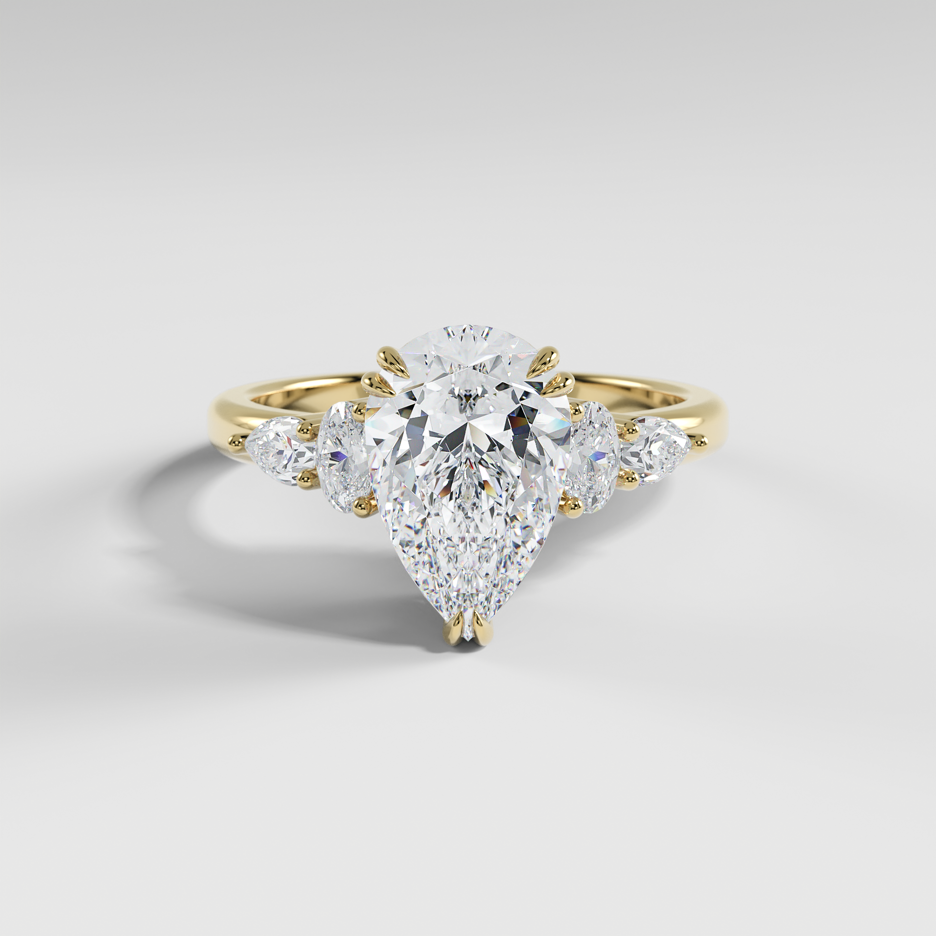 WILLOW - Pear Five-Stone Diamond Ring with Oval & Pear Side Stones and Polished Band