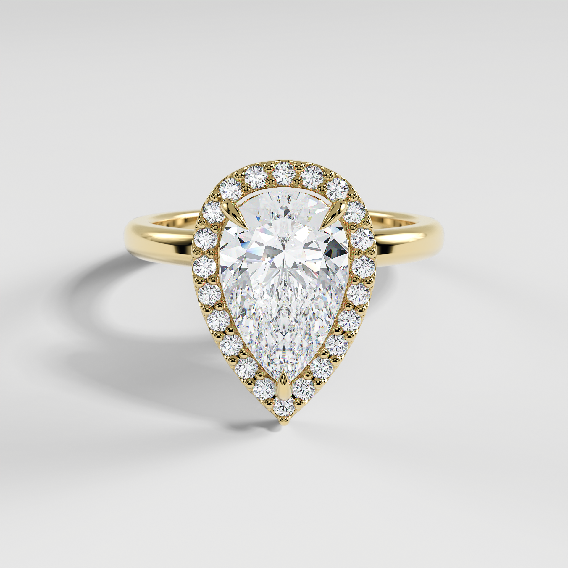 ELIANA - Pear Halo Engagement Ring with Polished Band