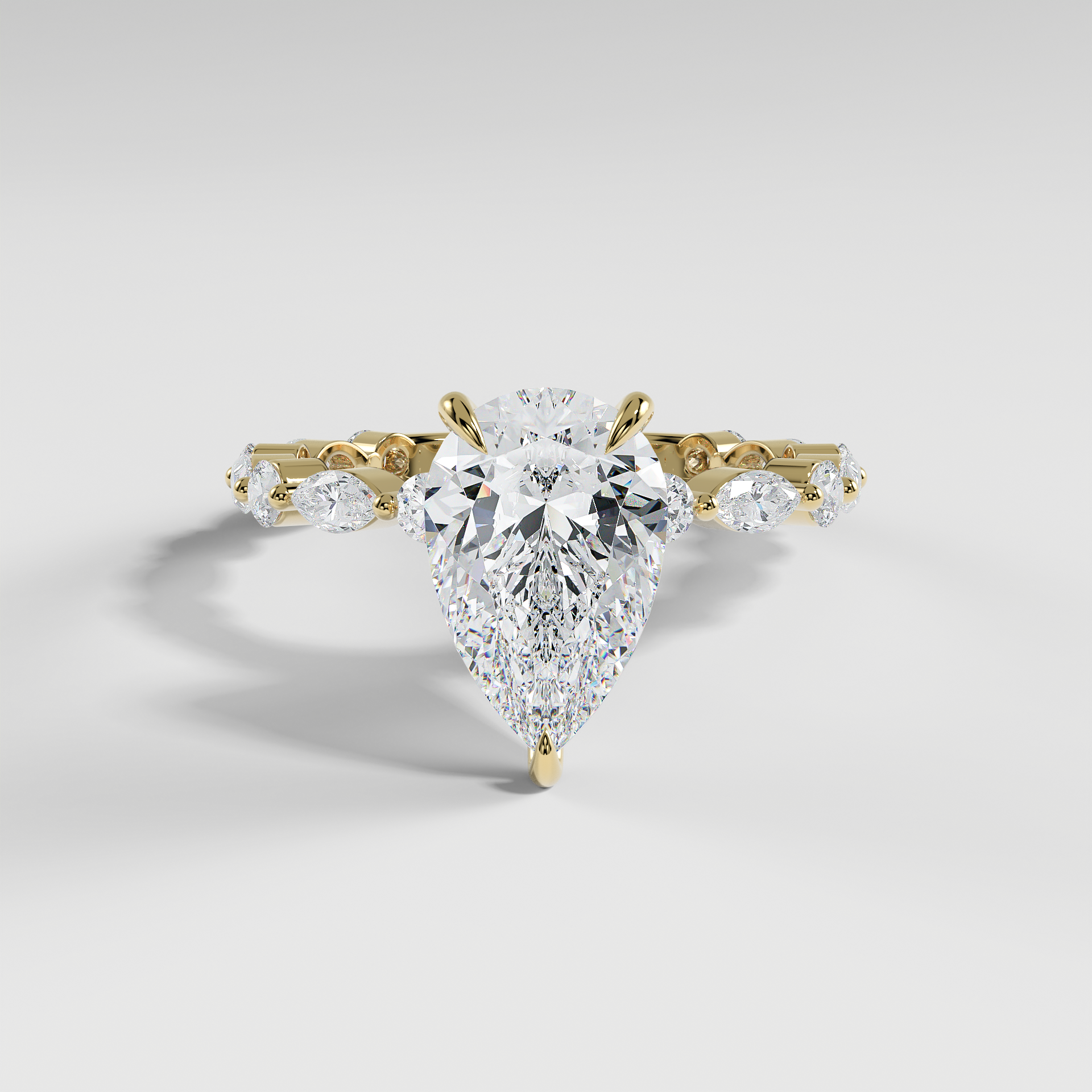 VALENTINA - Pear Solitaire Engagement Ring with Marquise & Round Accent Stones