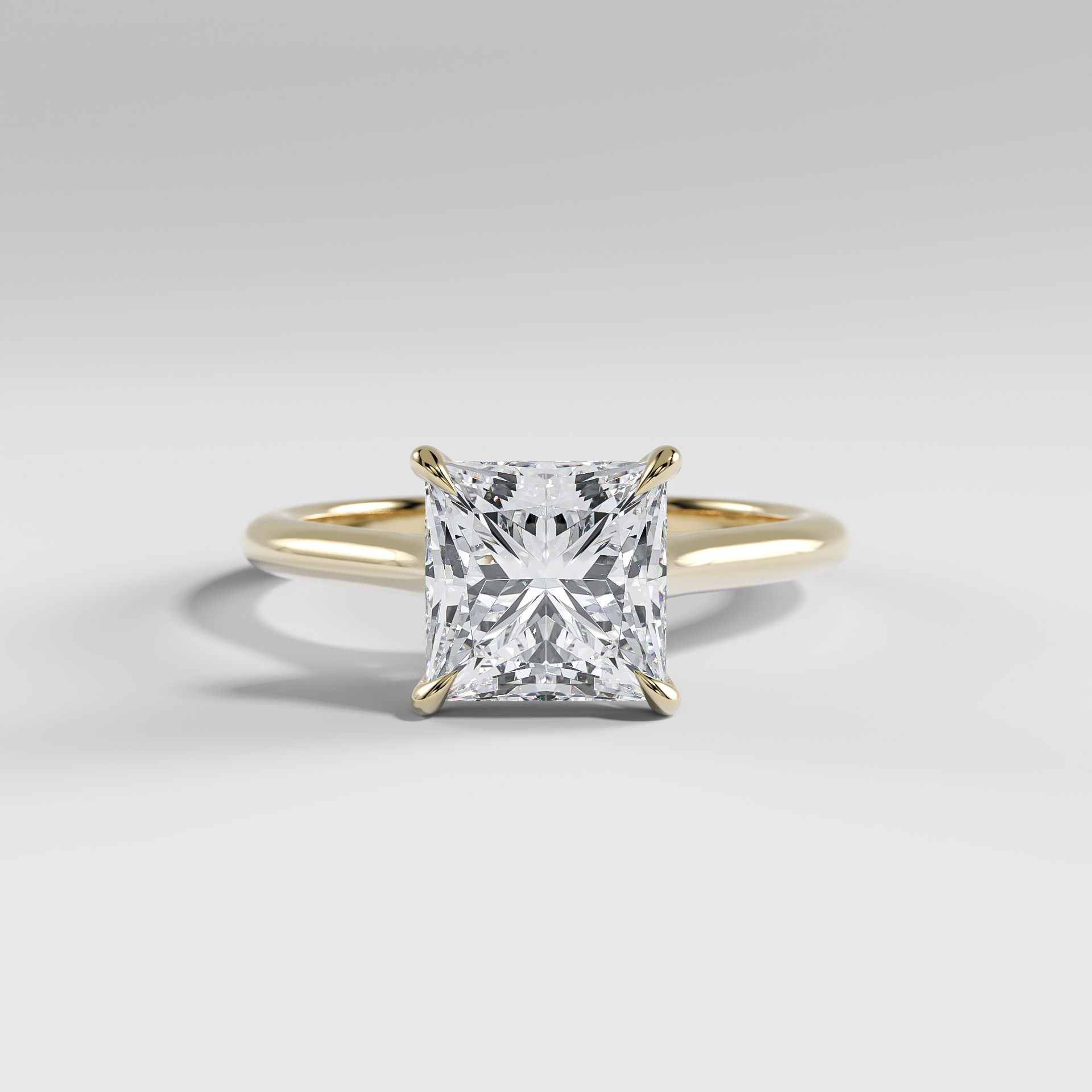 SOPHIA - Princess Solitaire Engagement Ring with Polished Cathedral Band