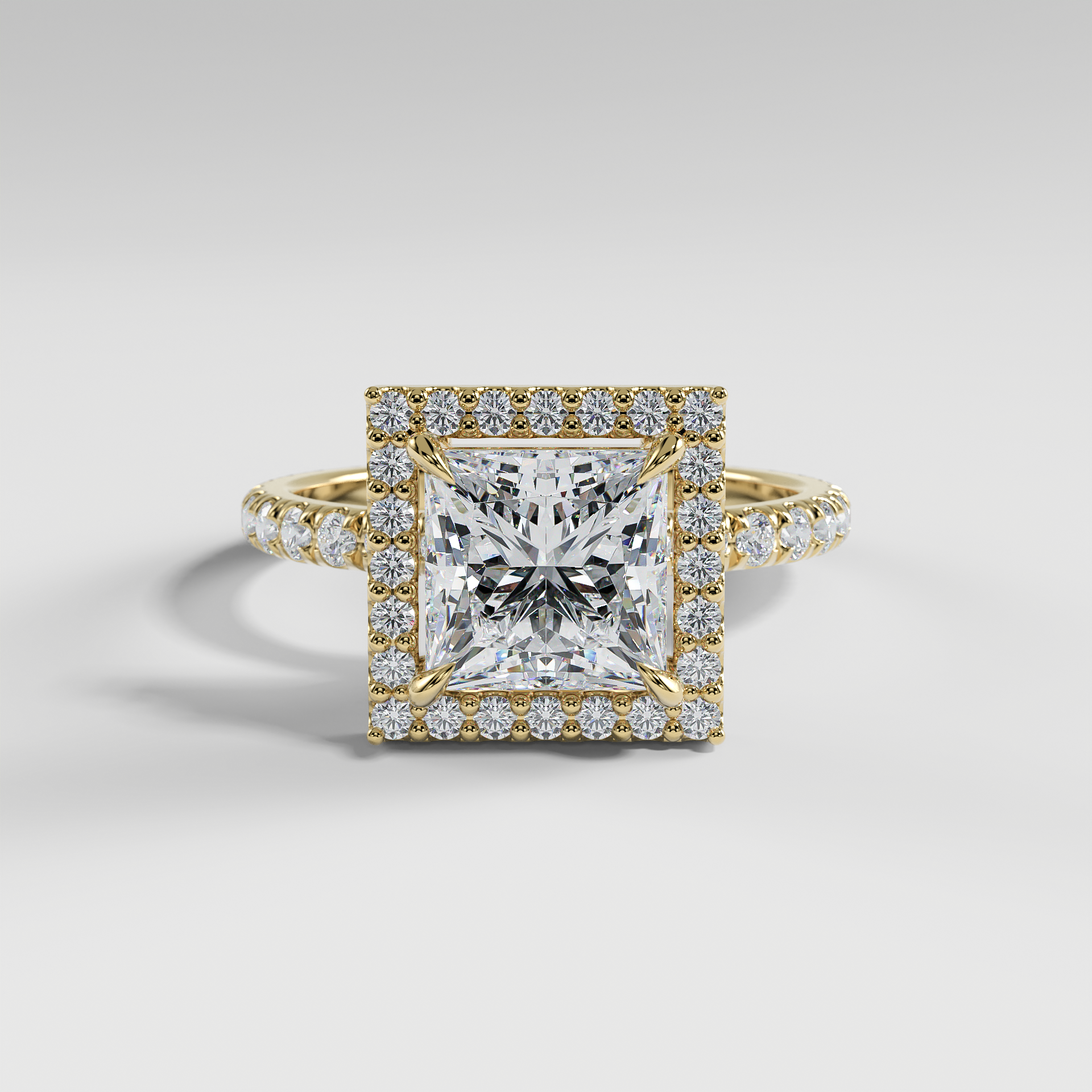 AVA - Princess Halo Engagement Ring with Pavé Diamond Band