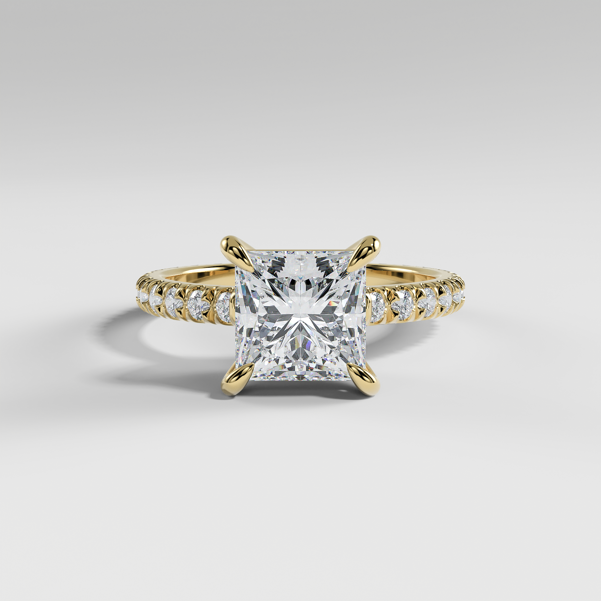 ELIZABETH - Princess Solitaire Engagement Ring with Pavé Diamond Hidden Halo and Low-Set Donut Basket