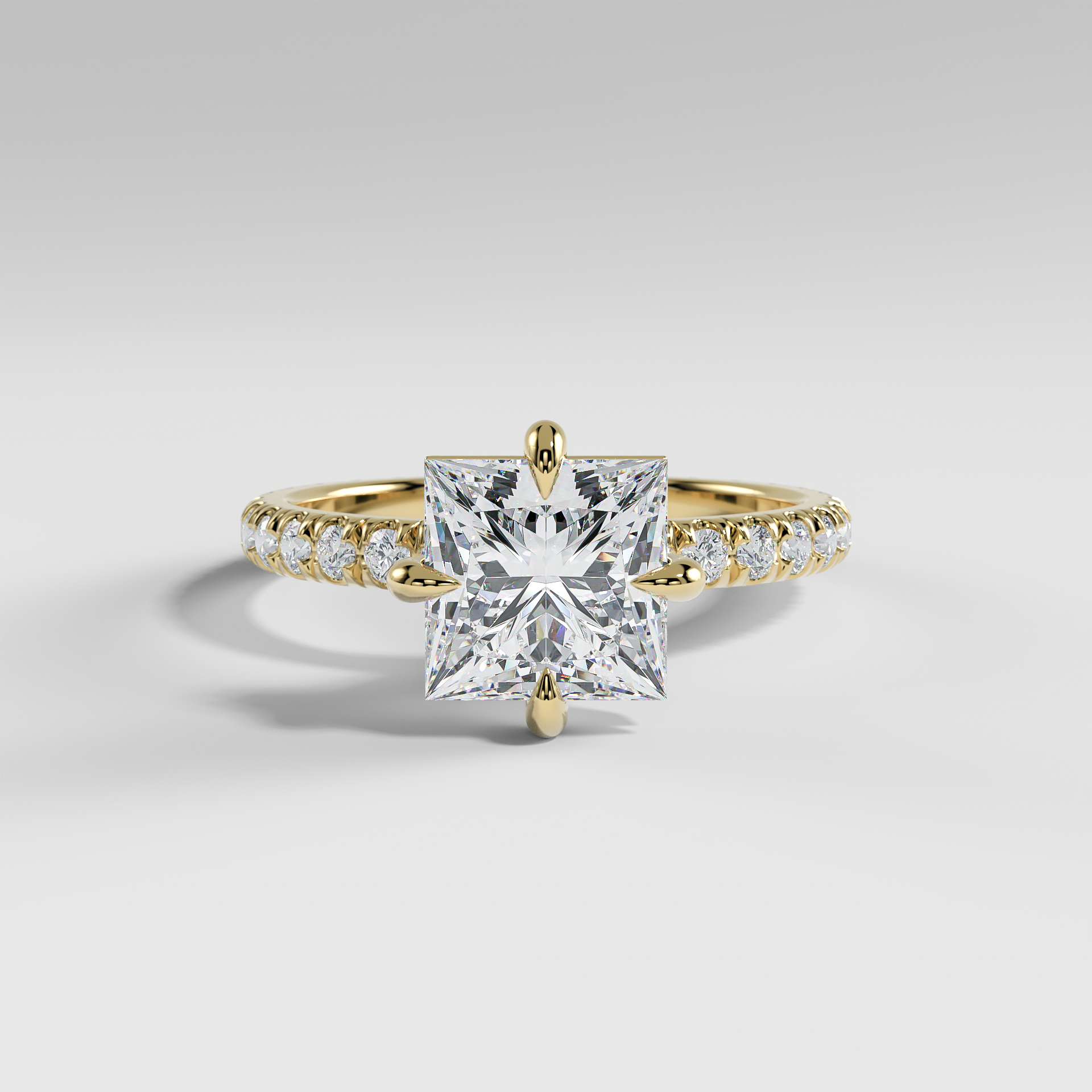 ANNA - Princess North–South Solitaire Engagement Ring with Pavé Diamond