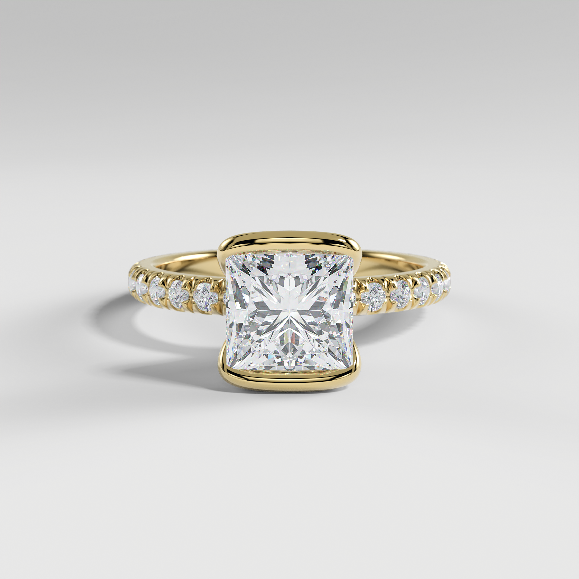 MAYA - Princess Solitaire Engagement Ring with Pavé and Half Bezel Setting