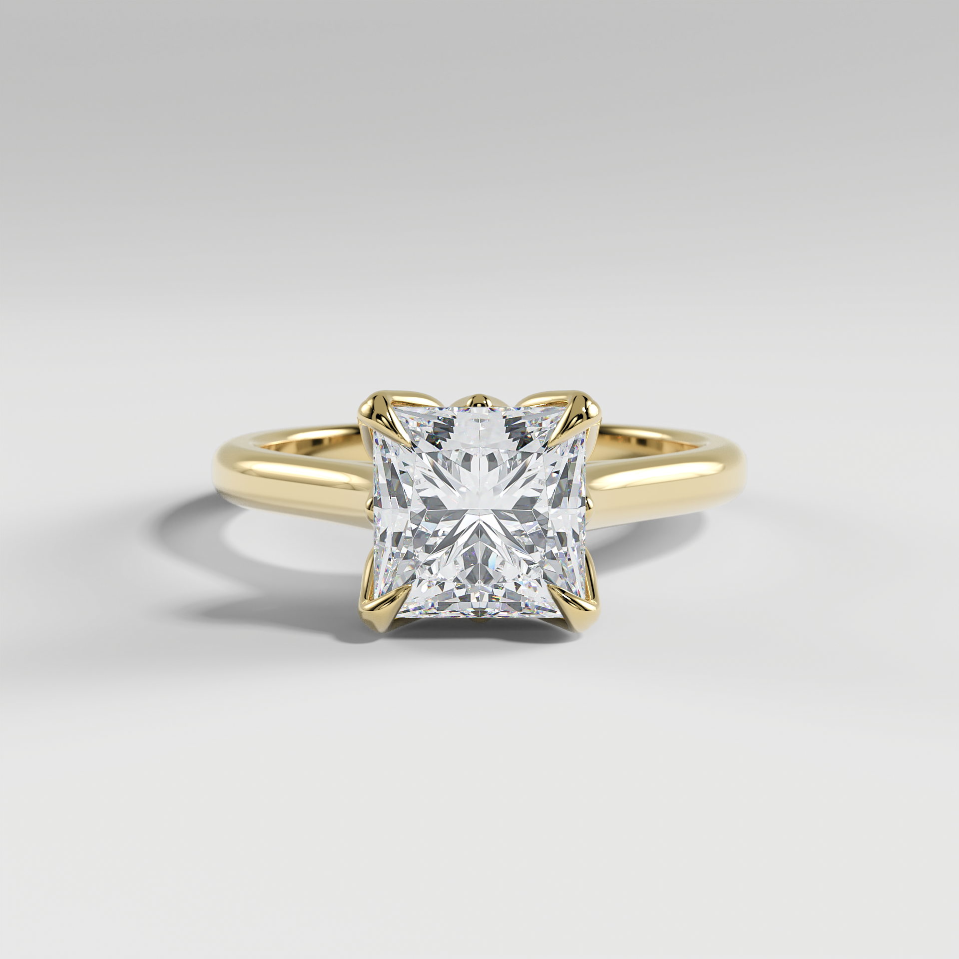 GEORGIA - Princess Solitaire Engagement Ring with Polished Cathedral Band and Lotus Basket