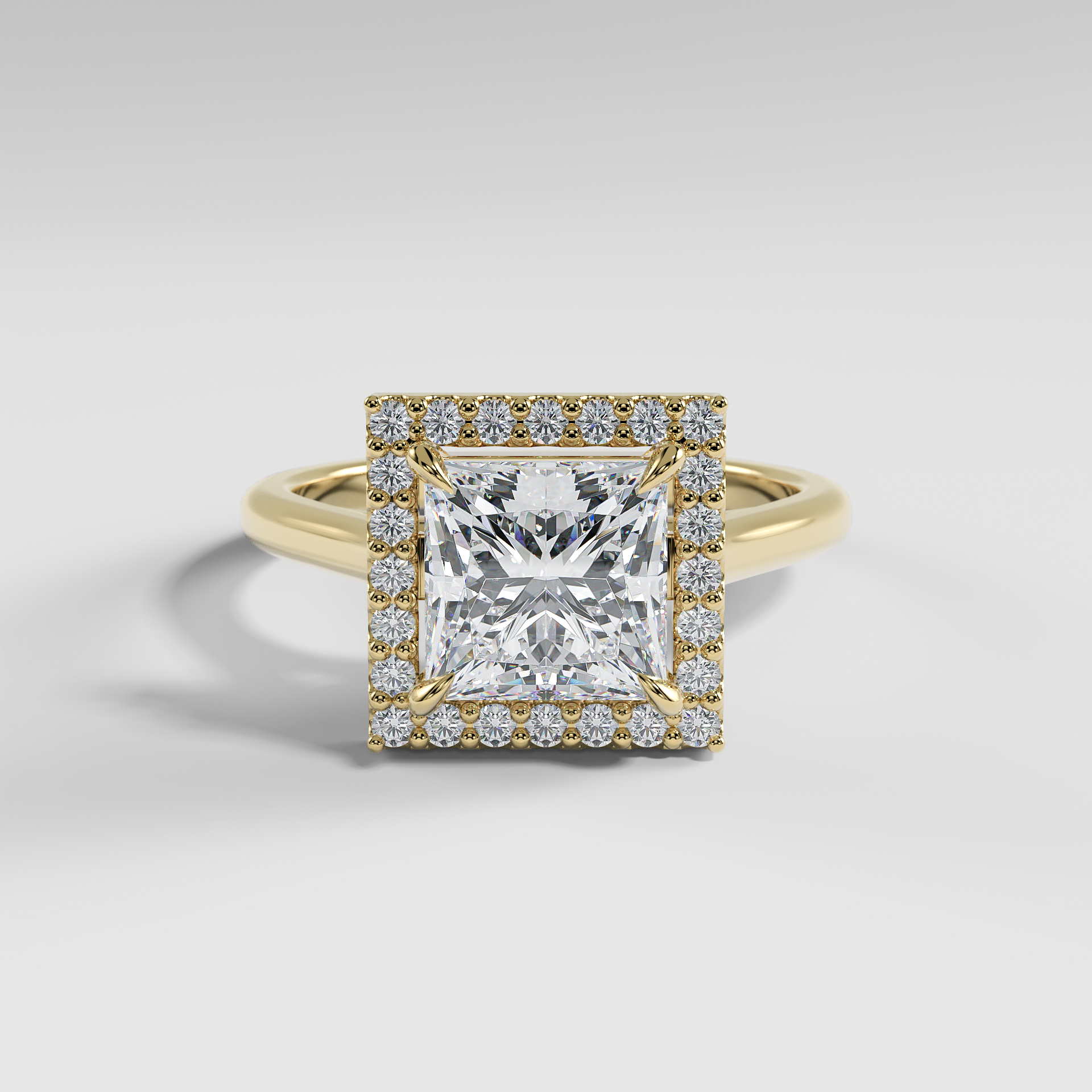 LULU - Princess Halo Engagement Ring with Polished Cathedral Band