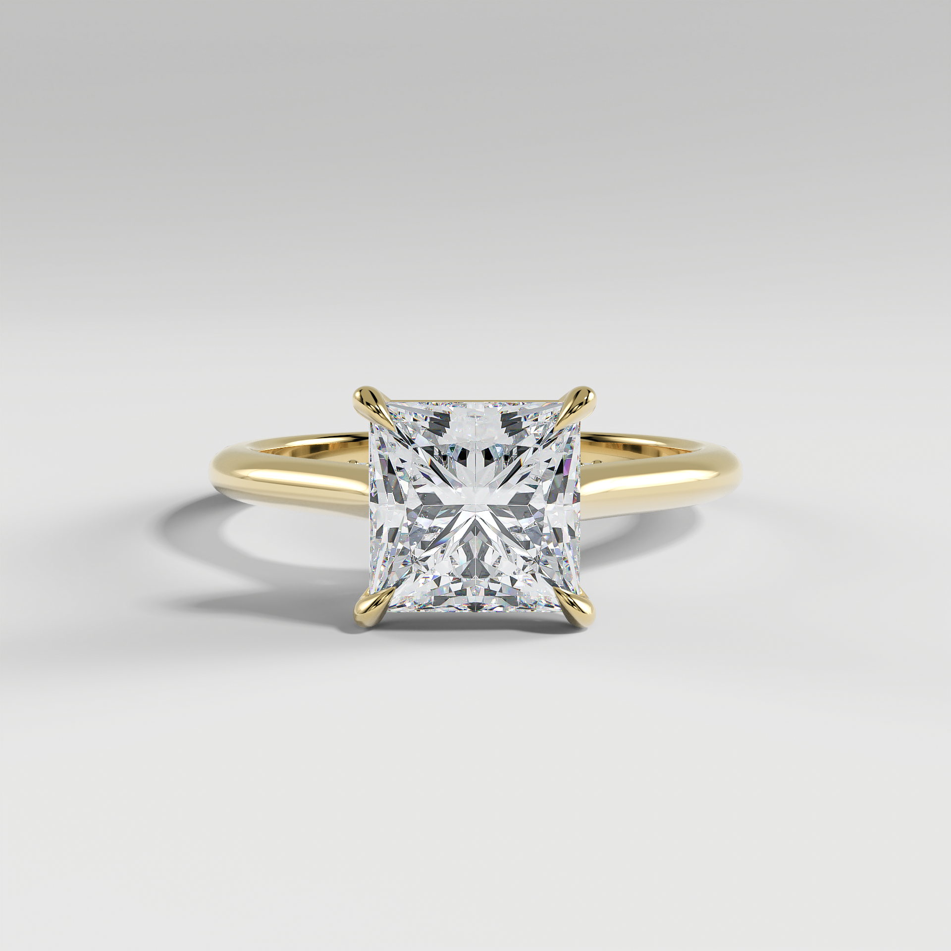 BILLIE - Princess Solitaire Engagement Ring with Hidden Halo, Polished Cathedral Band, and Pavé Bridge