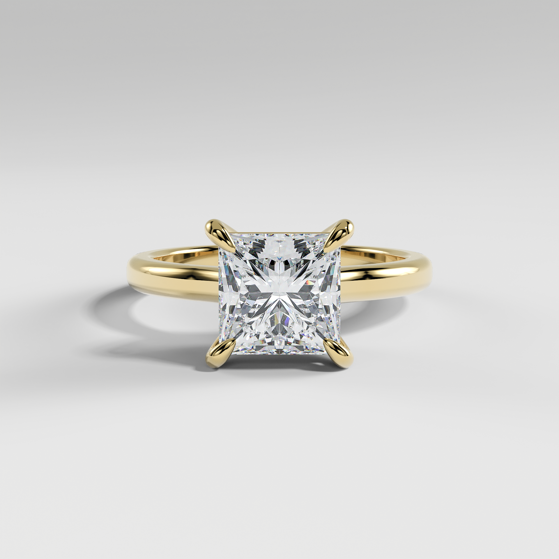 KAYLEE - Princess Solitaire Engagement Ring with Hidden Halo and Low-Set Donut Basket Polished Band