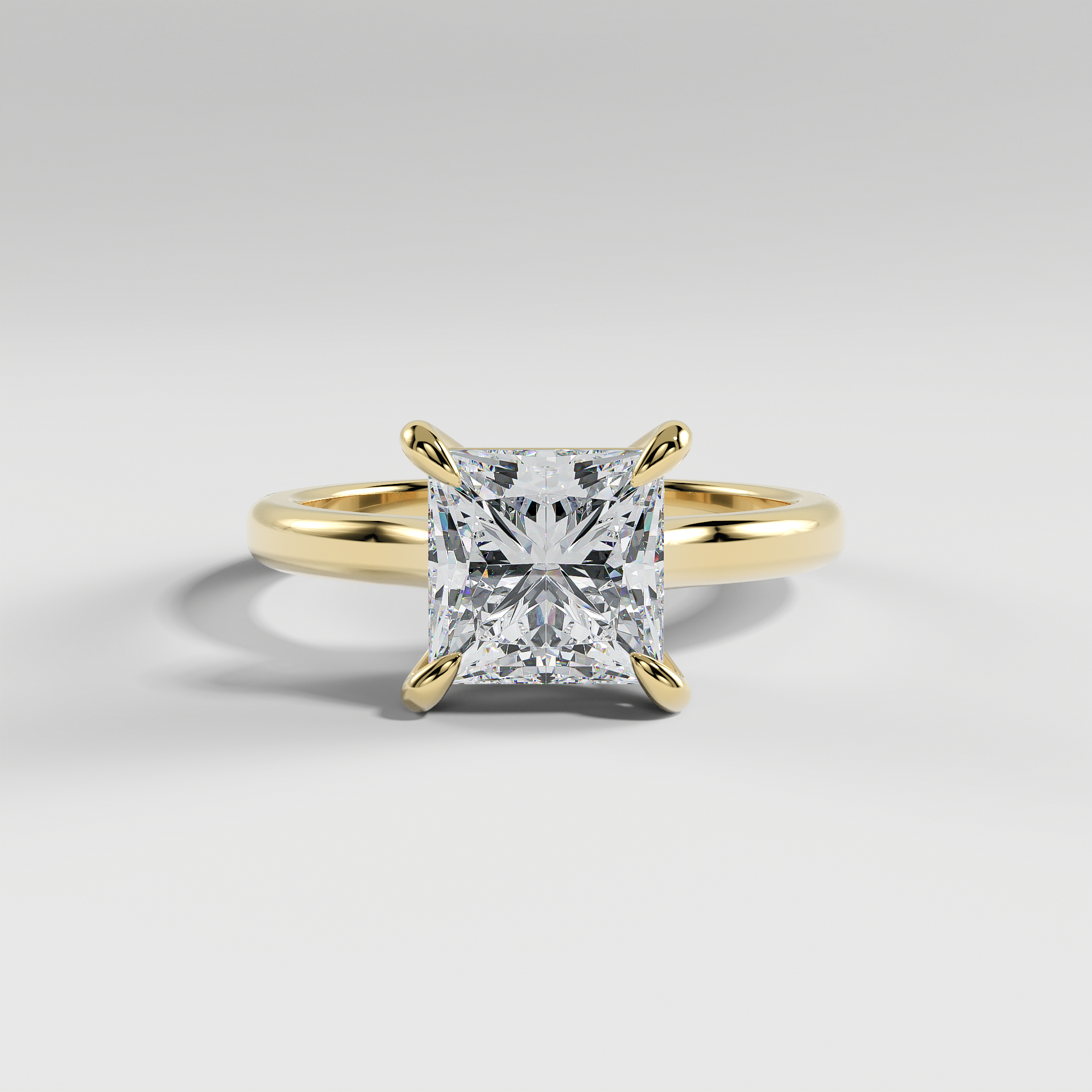 PAISLEY - Princess Solitaire Engagement Ring with Low-Set Donut Basket and Polished Band