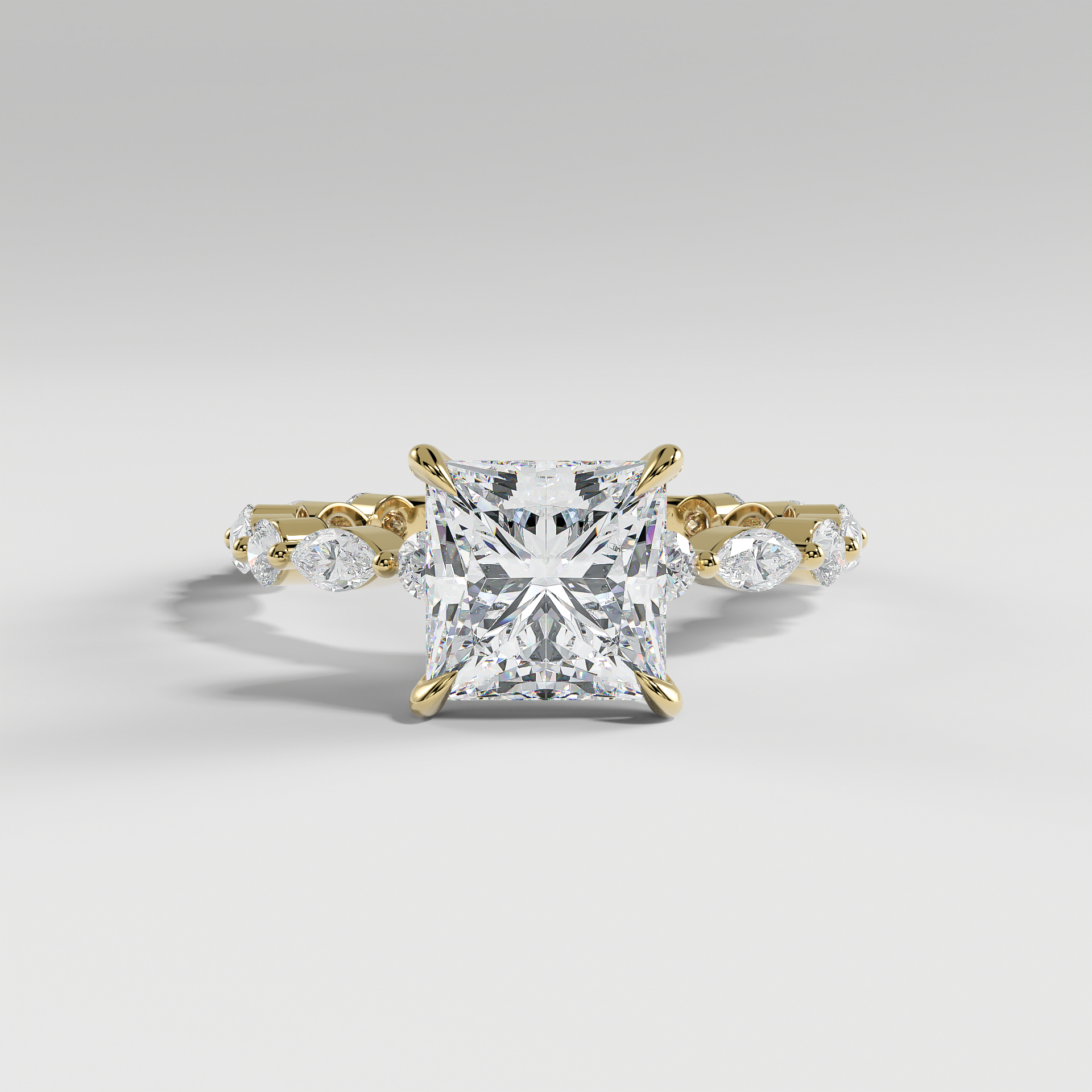 VALENTINA - Princess Solitaire Engagement Ring with Marquise & Round Accent Stones