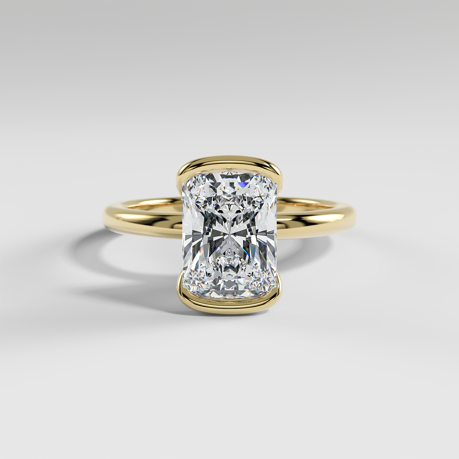 POPPY - Radiant Solitaire Engagement Ring with Half Bezel Setting and Polished Band