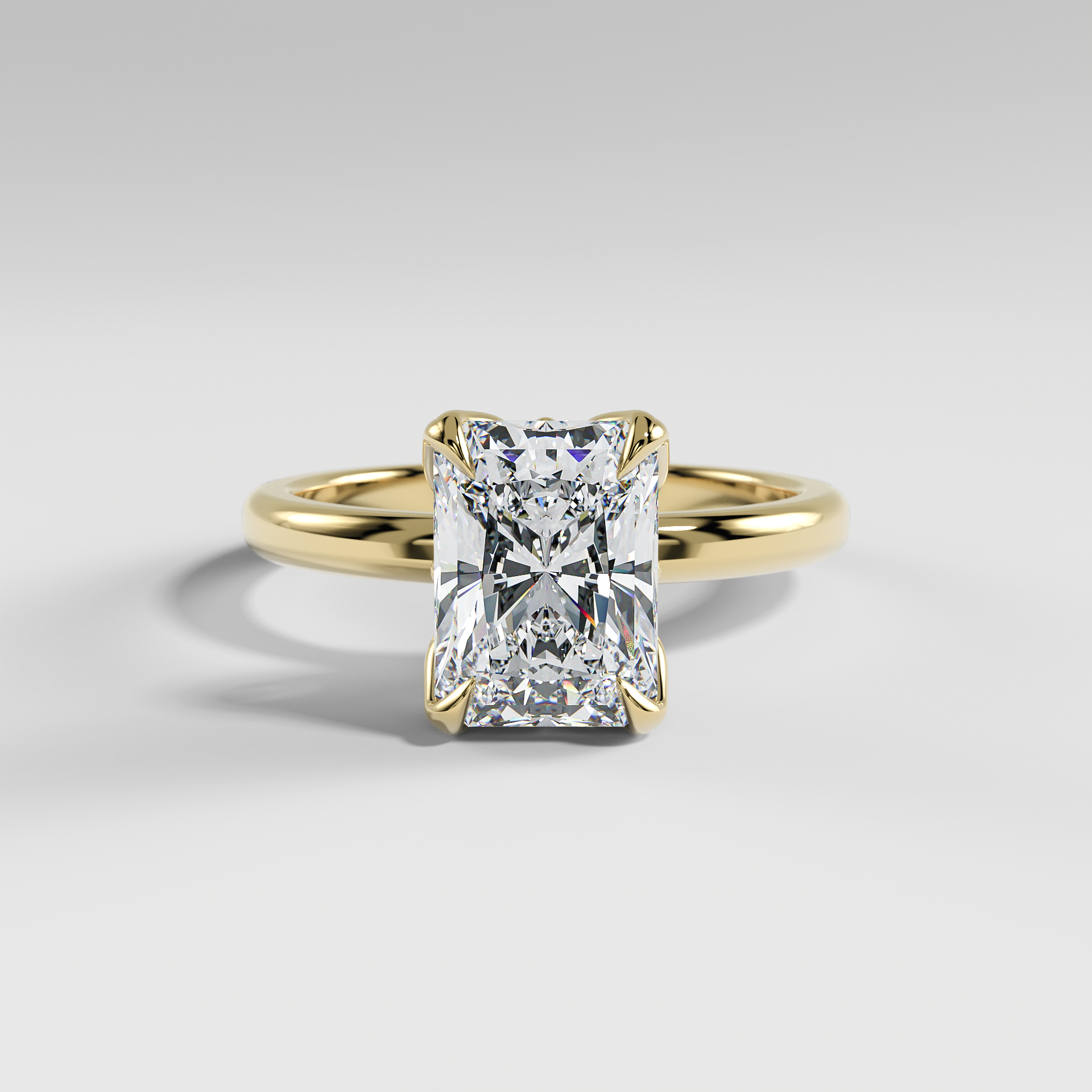 AUBREY - Radiant Solitaire Engagement Ring with Polished Band and Lotus Basket