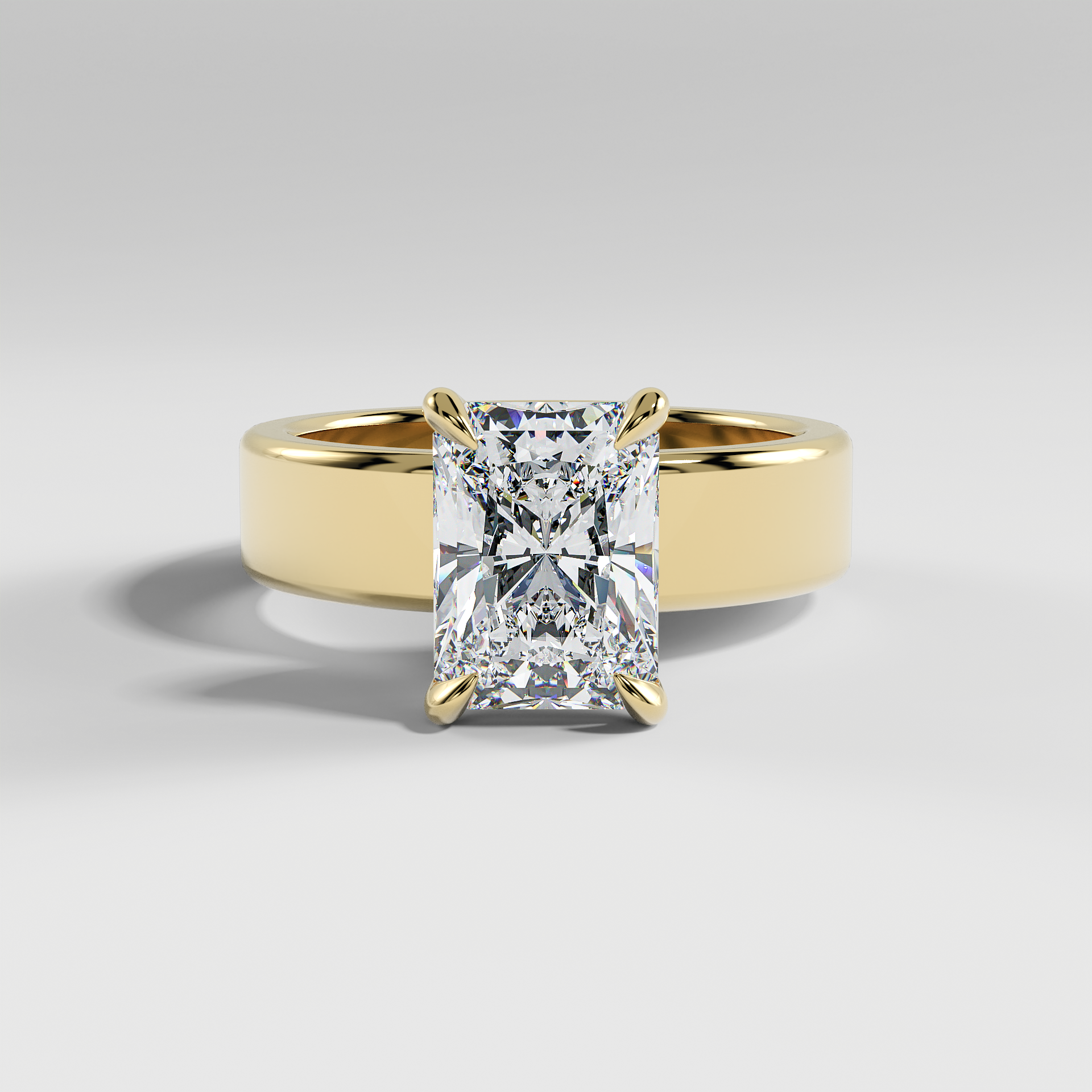 STELLA - Radiant 5mm Flat Solitaire Engagement Ring with Hidden Halo and Polished Band