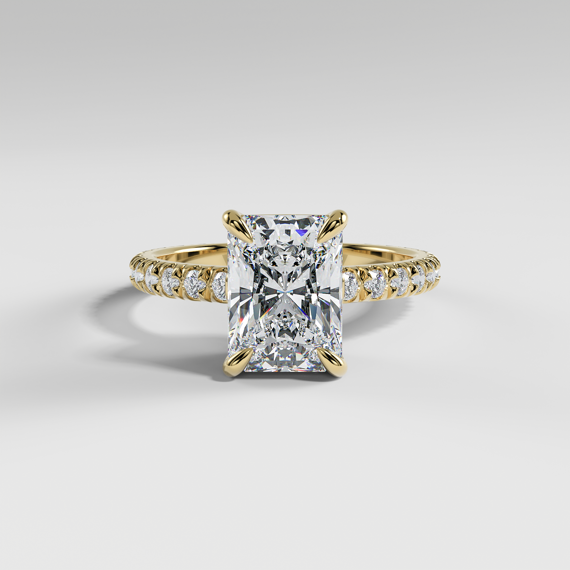 ELIZABETH - Radiant Solitaire Engagement Ring with Pavé Diamond Hidden Halo and Low-Set Donut Basket