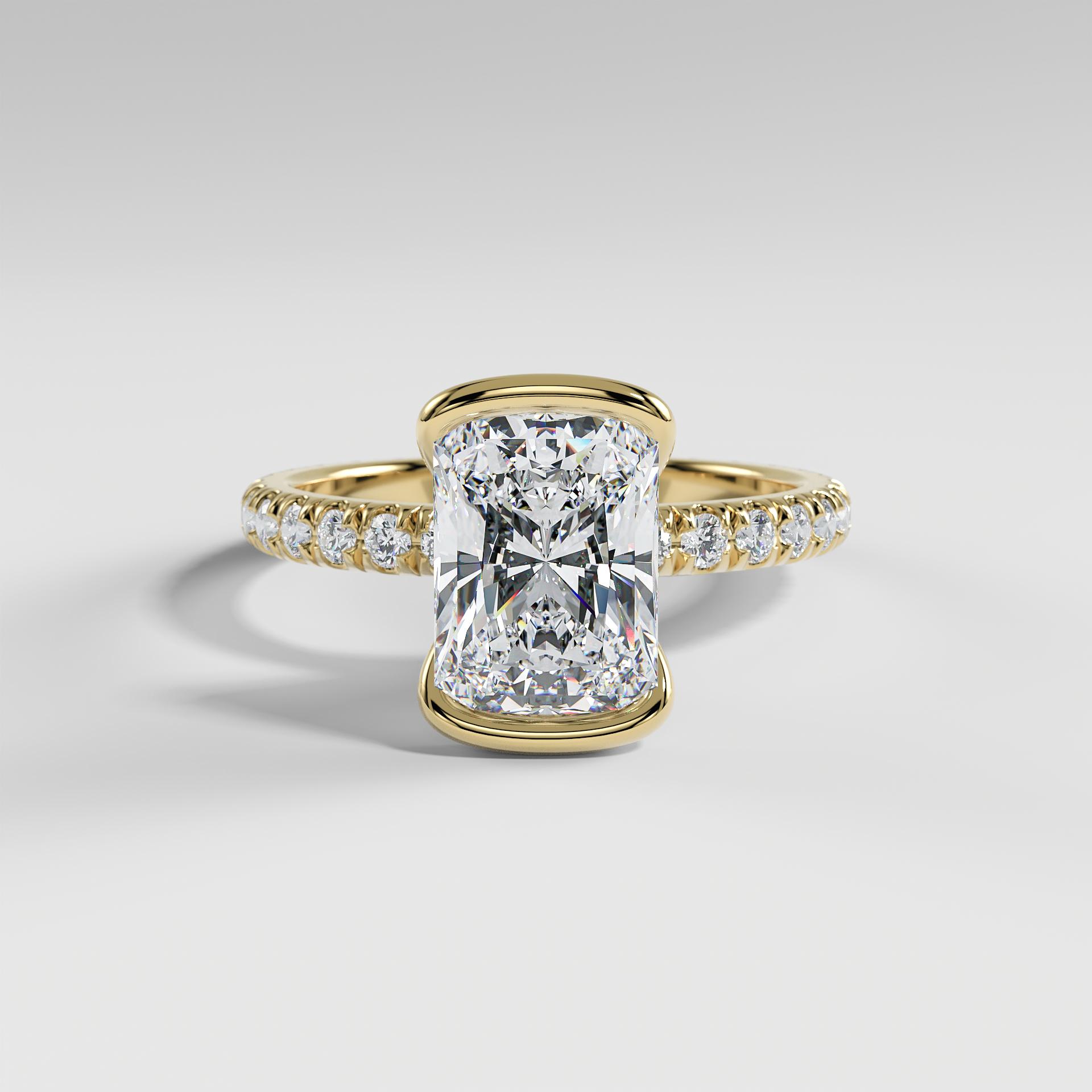 MAYA - Radiant Solitaire Engagement Ring with Pavé and Half Bezel Setting