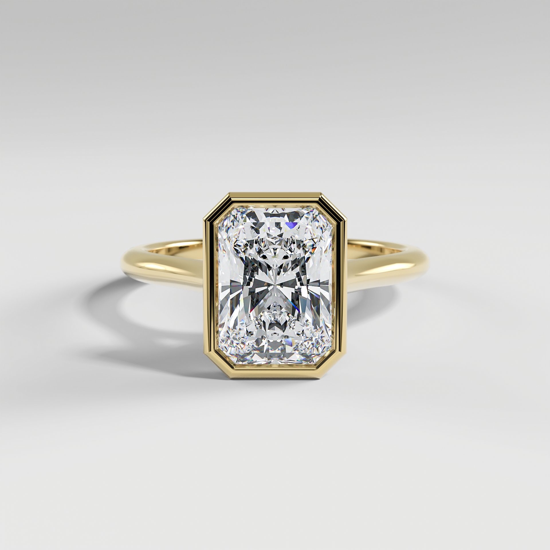 SCARLETT - Radiant Solitaire Engagement Ring with Full Bezel Setting and Polished Cathedral Band