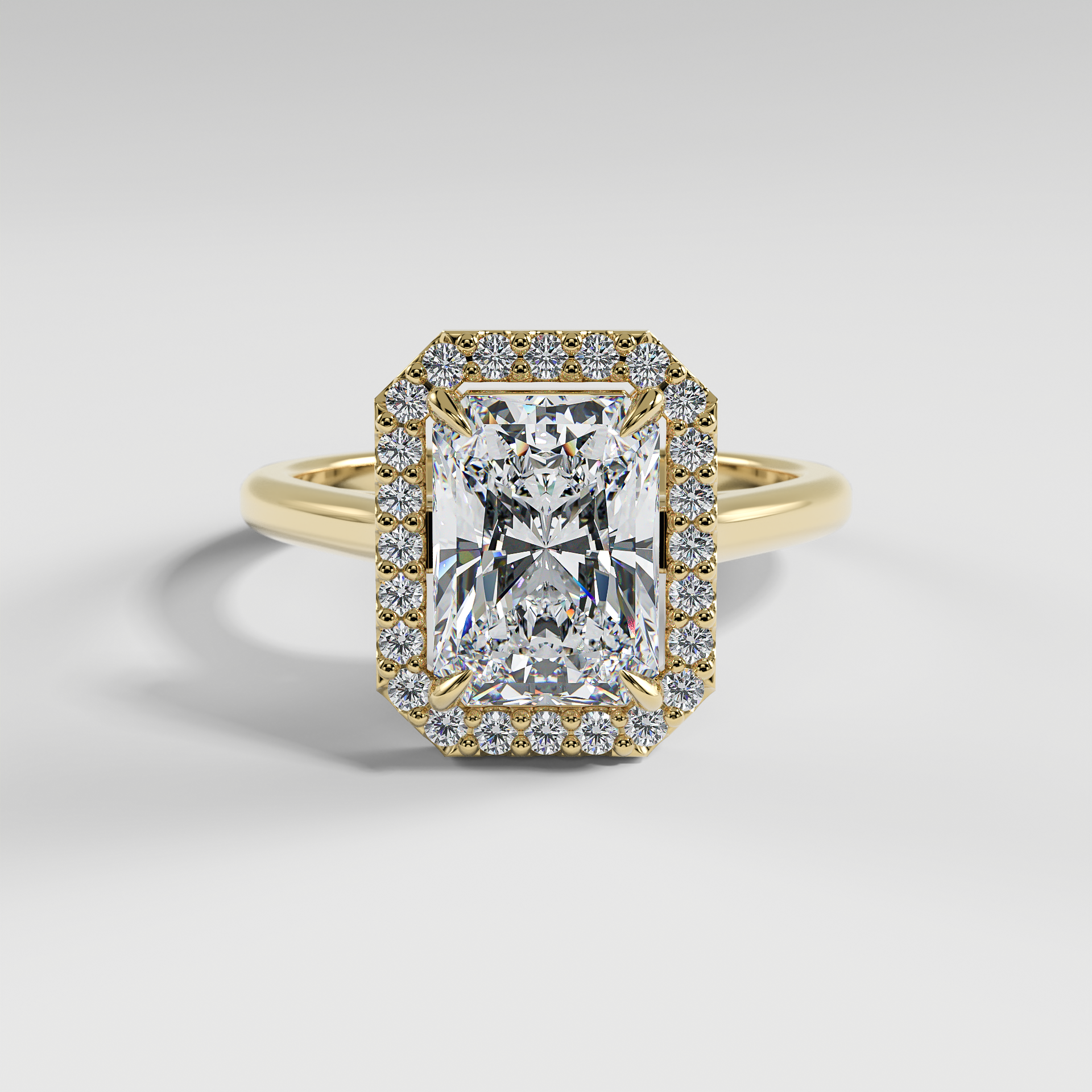 LULU - Radiant Halo Engagement Ring with Polished Cathedral Band