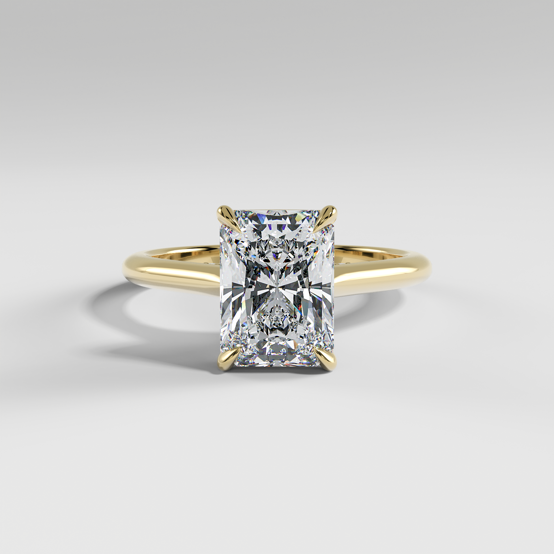 BILLIE - Radiant Solitaire Engagement Ring with Hidden Halo, Polished Cathedral Band, and Pavé Bridge