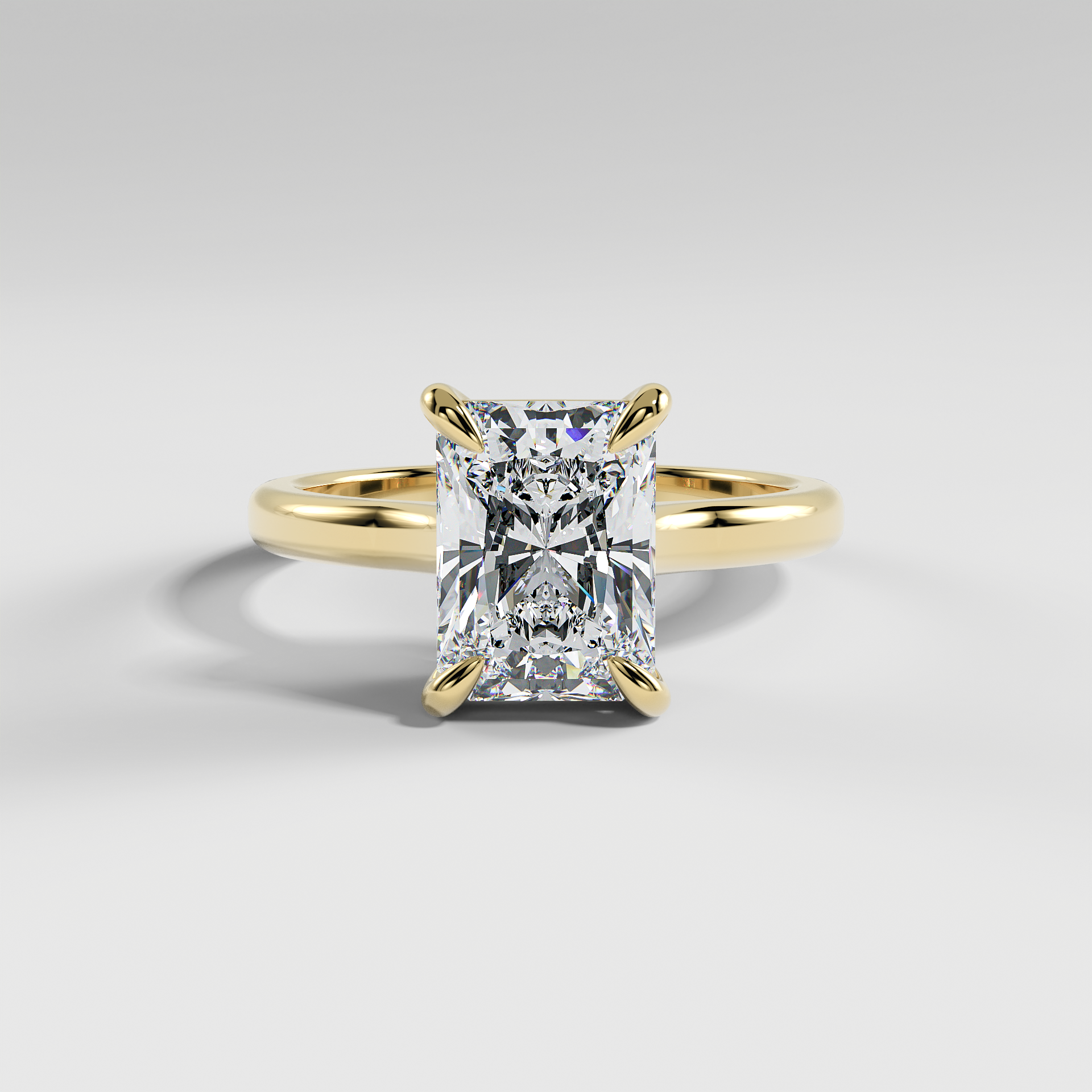 PAISLEY - Radiant Solitaire Engagement Ring with Low-Set Donut Basket and Polished Band