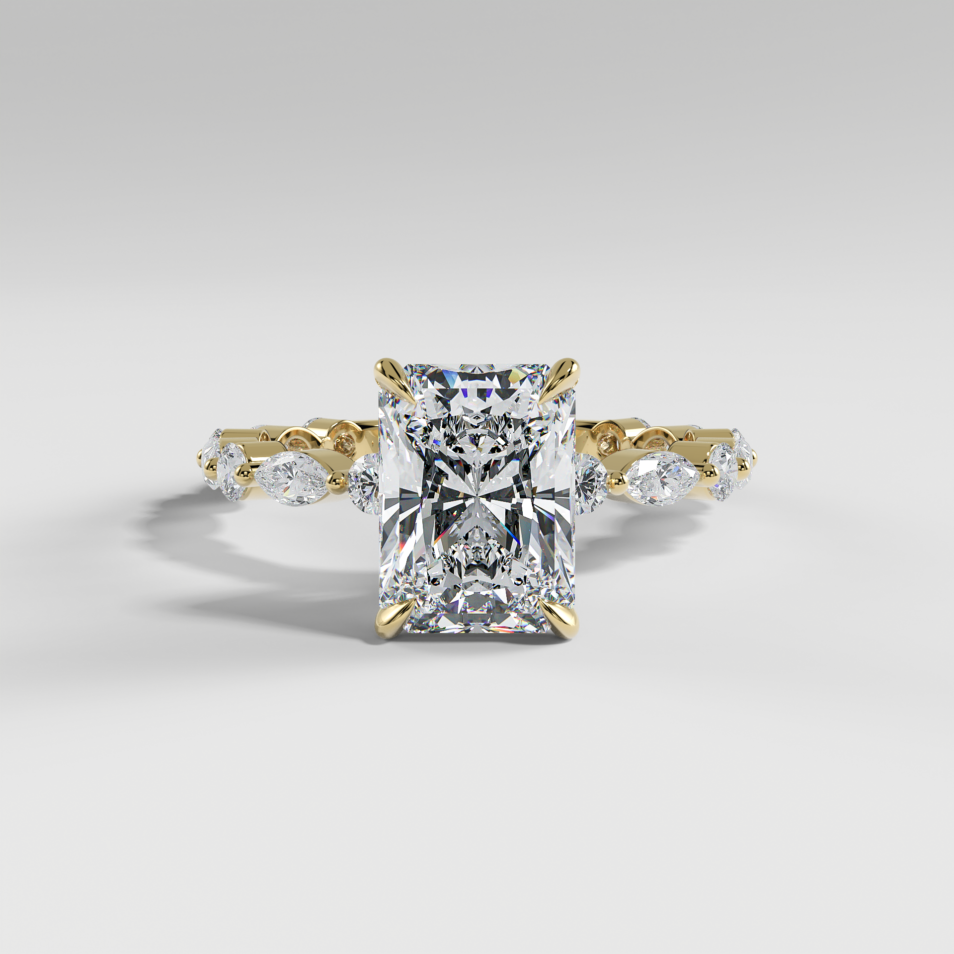 VALENTINA - Radiant Solitaire Engagement Ring with Marquise & Round Accent Stones