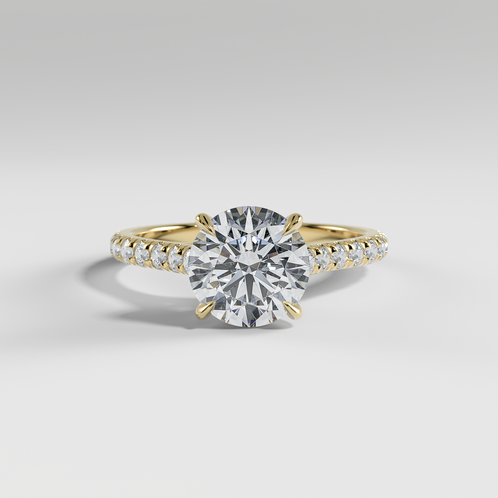EVELYN - Round Solitaire Engagement Ring with Pavé Cathedral Band