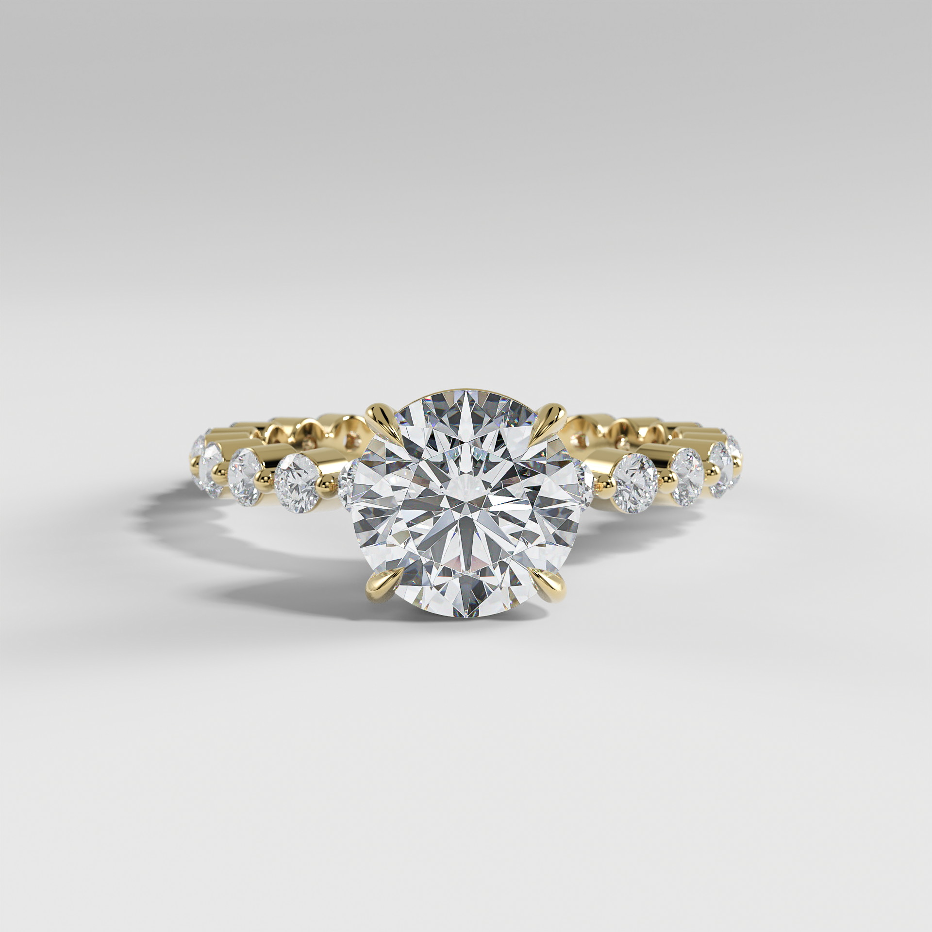 NAOMI - Round Solitaire Engagement Ring with Hidden Halo and 2.2mm Round Accent Diamonds