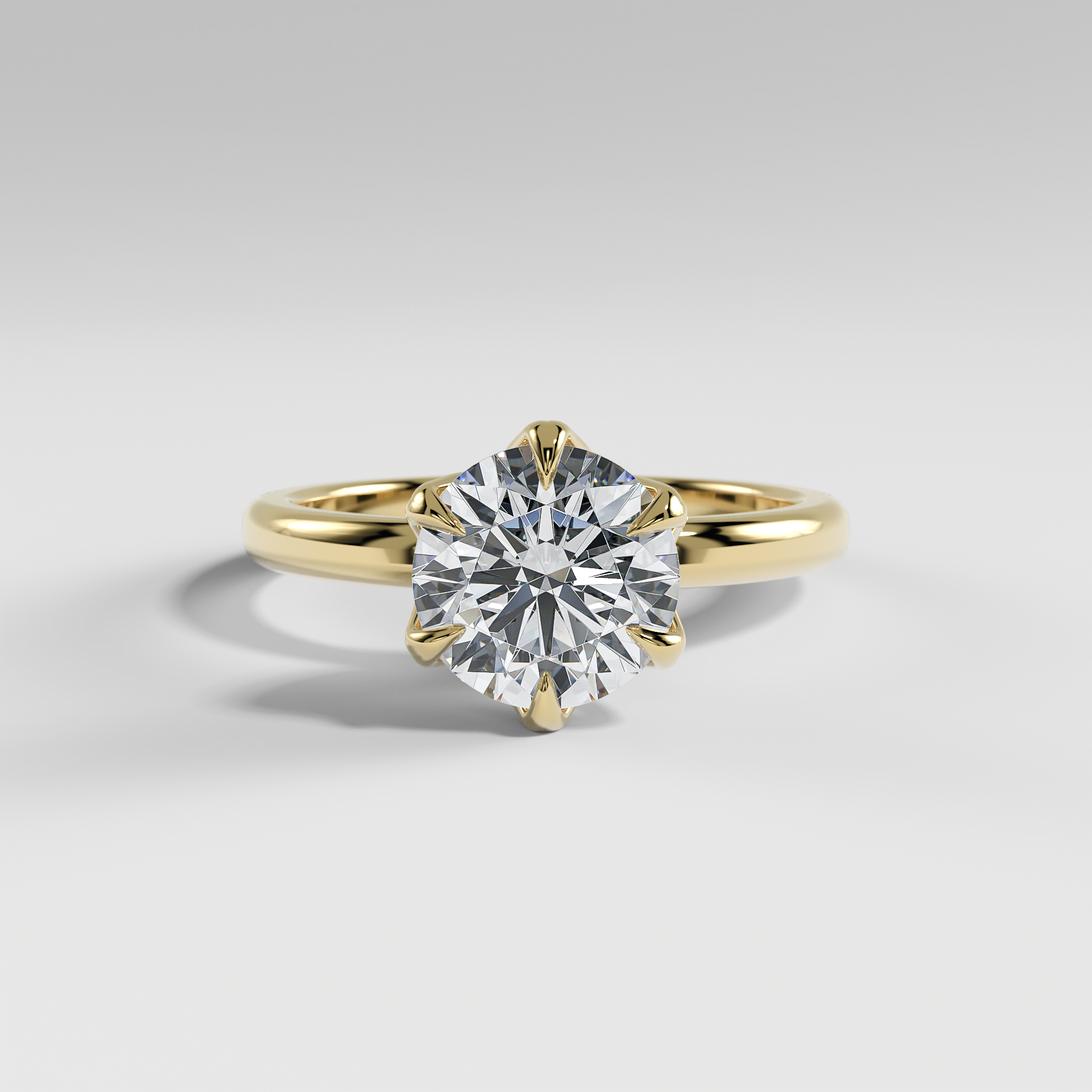 AUBREY - Round Solitaire Engagement Ring with Polished Band and Lotus Basket