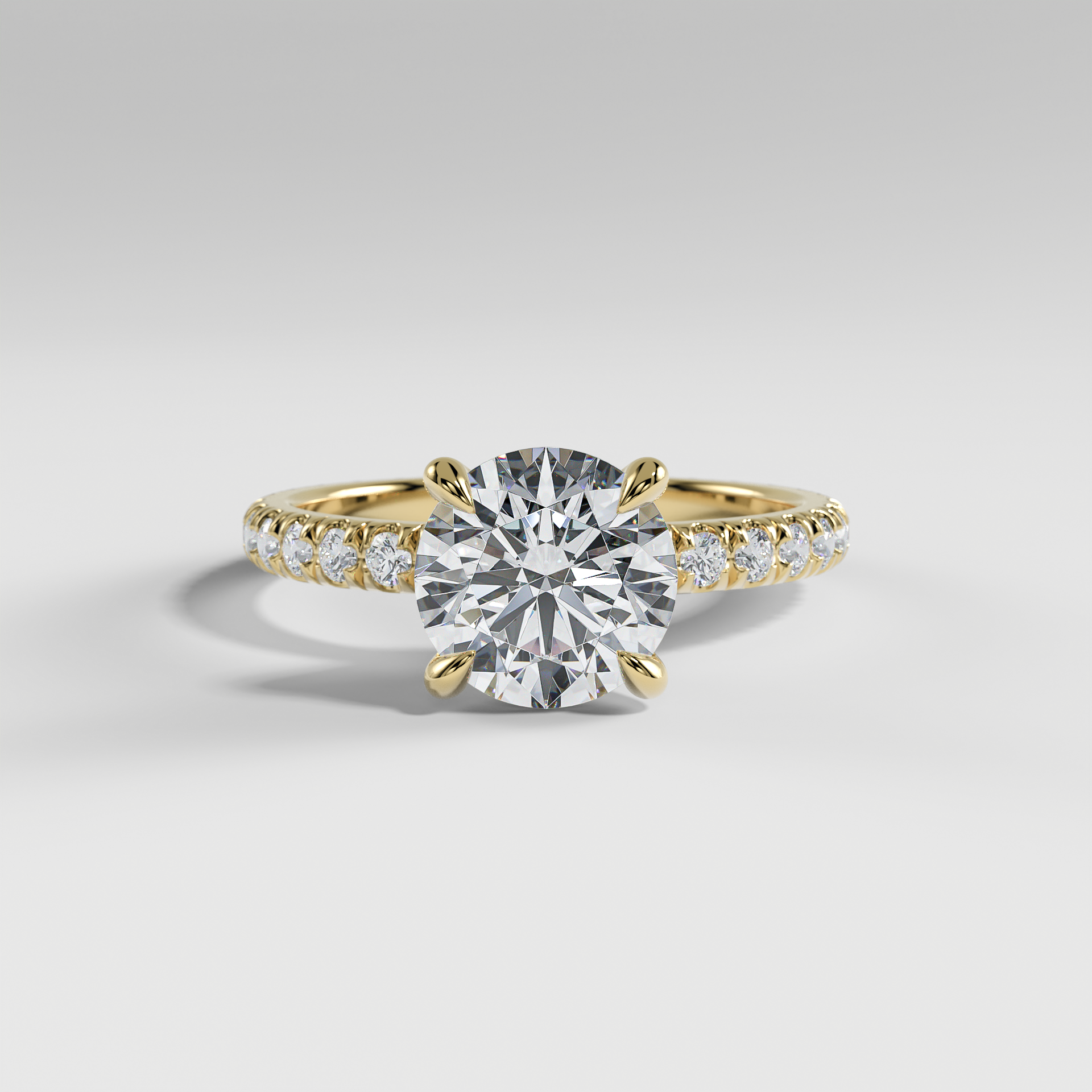 GRACE - Round Solitaire Engagement Ring with Pavé Diamond Band and Open Basket Setting