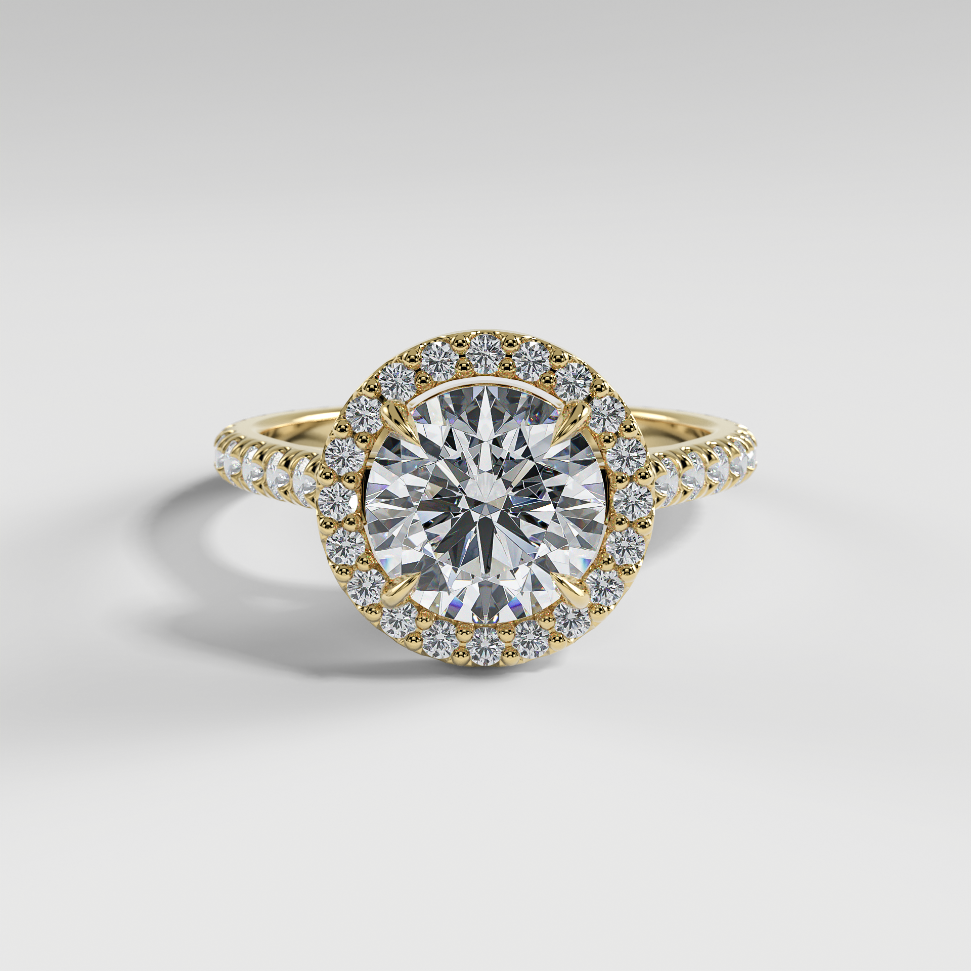 SOFIA - Round Halo Engagement Ring with Pavé Diamond Cathedral Band