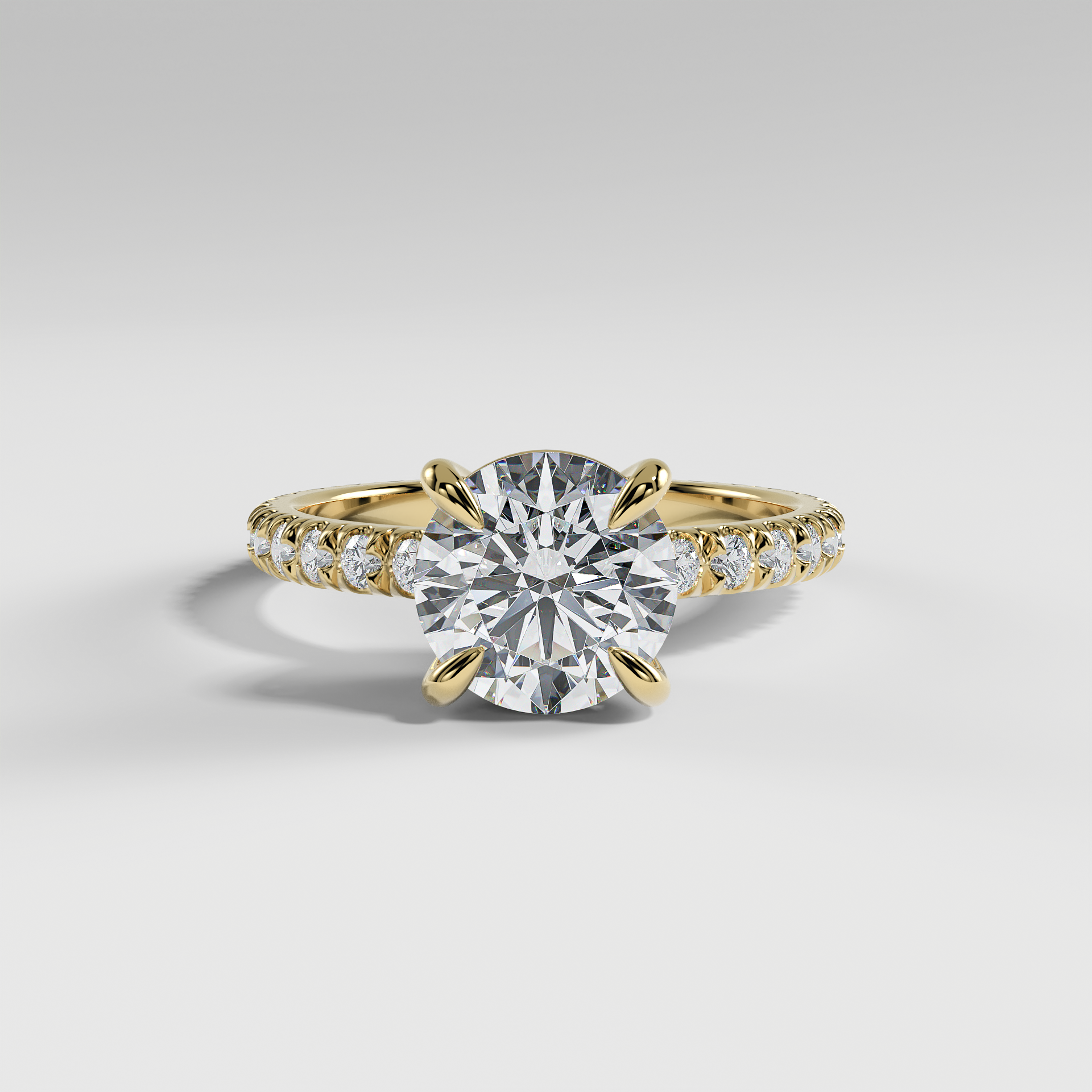 ELIZABETH - Round Solitaire Engagement Ring with Pavé Diamond Hidden Halo and Low-Set Donut Basket