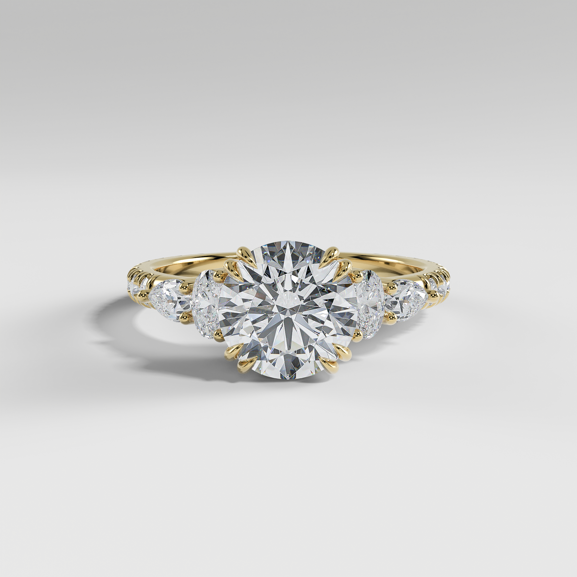 ELEANOR - Round Five-Stone Diamond Ring with Oval & Pear Side Stones and Pavé Band