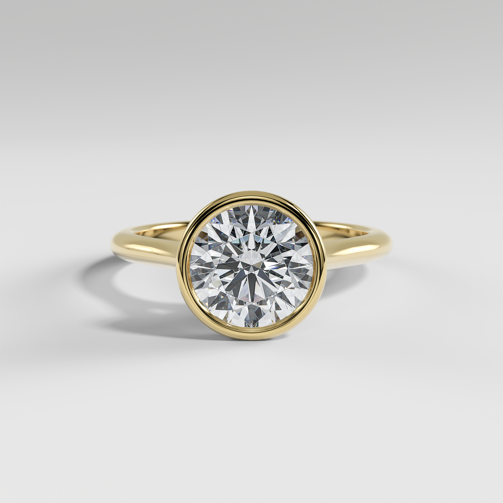 SCARLETT - Round Solitaire Engagement Ring with Full Bezel Setting and Polished Cathedral Band
