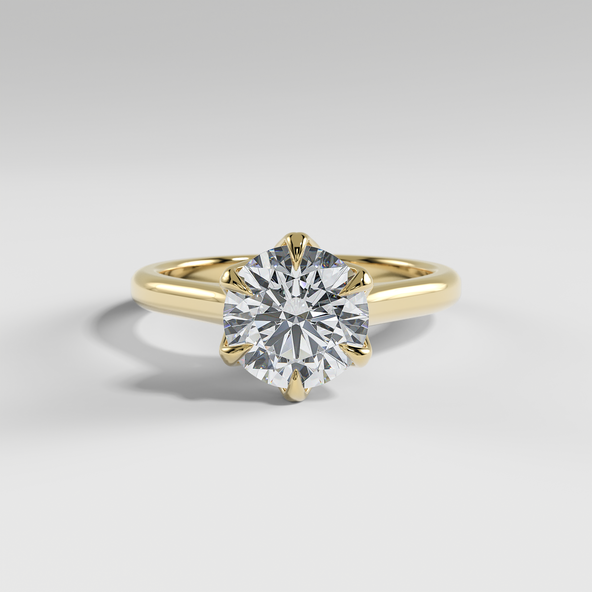 GEORGIA - Round Solitaire Engagement Ring with Polished Cathedral Band and Lotus Basket