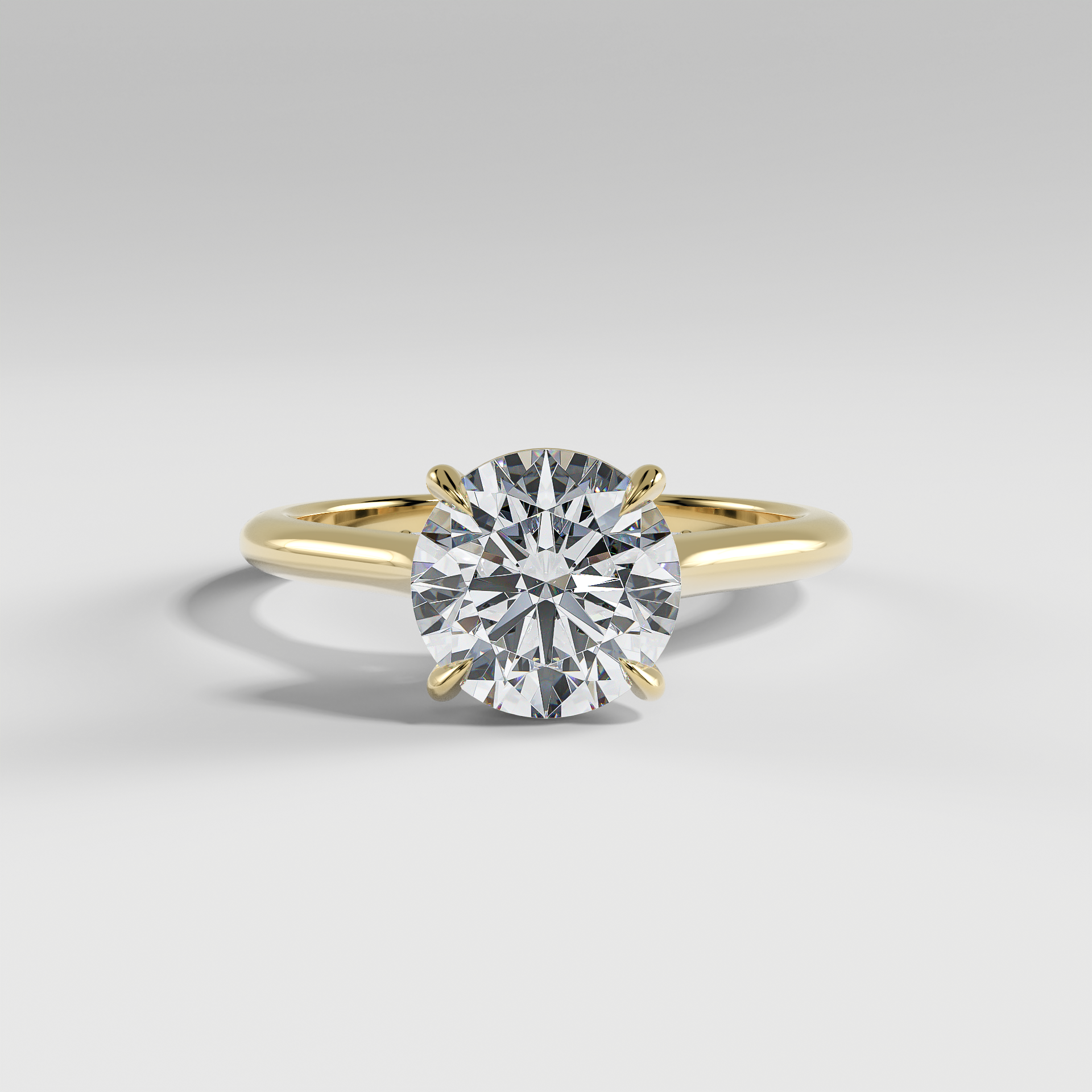 BILLIE - Round Solitaire Engagement Ring with Hidden Halo, Polished Cathedral Band, and Pavé Bridge
