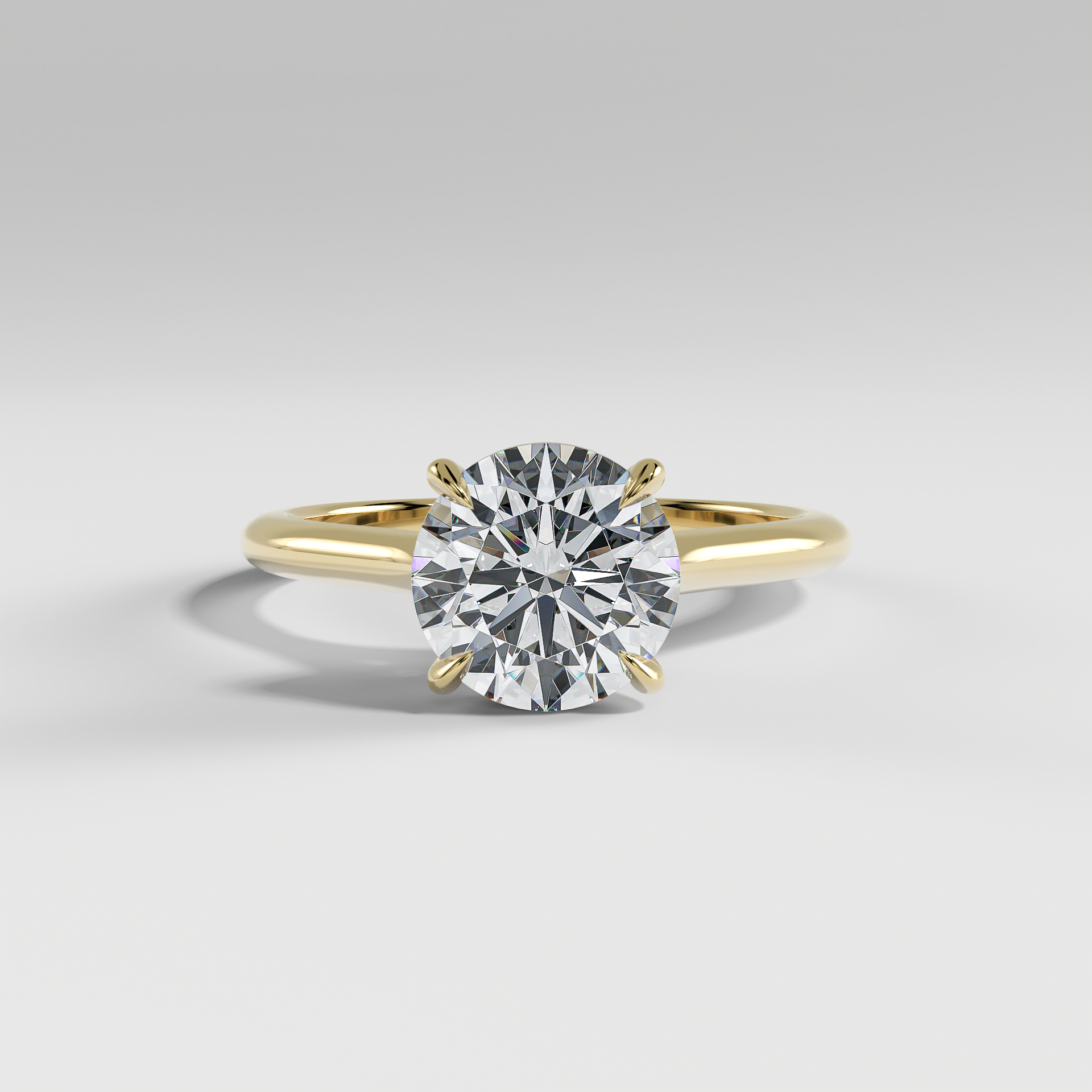 EMMA - Round Solitaire Engagement Ring with Hidden Halo and Polished Cathedral Band