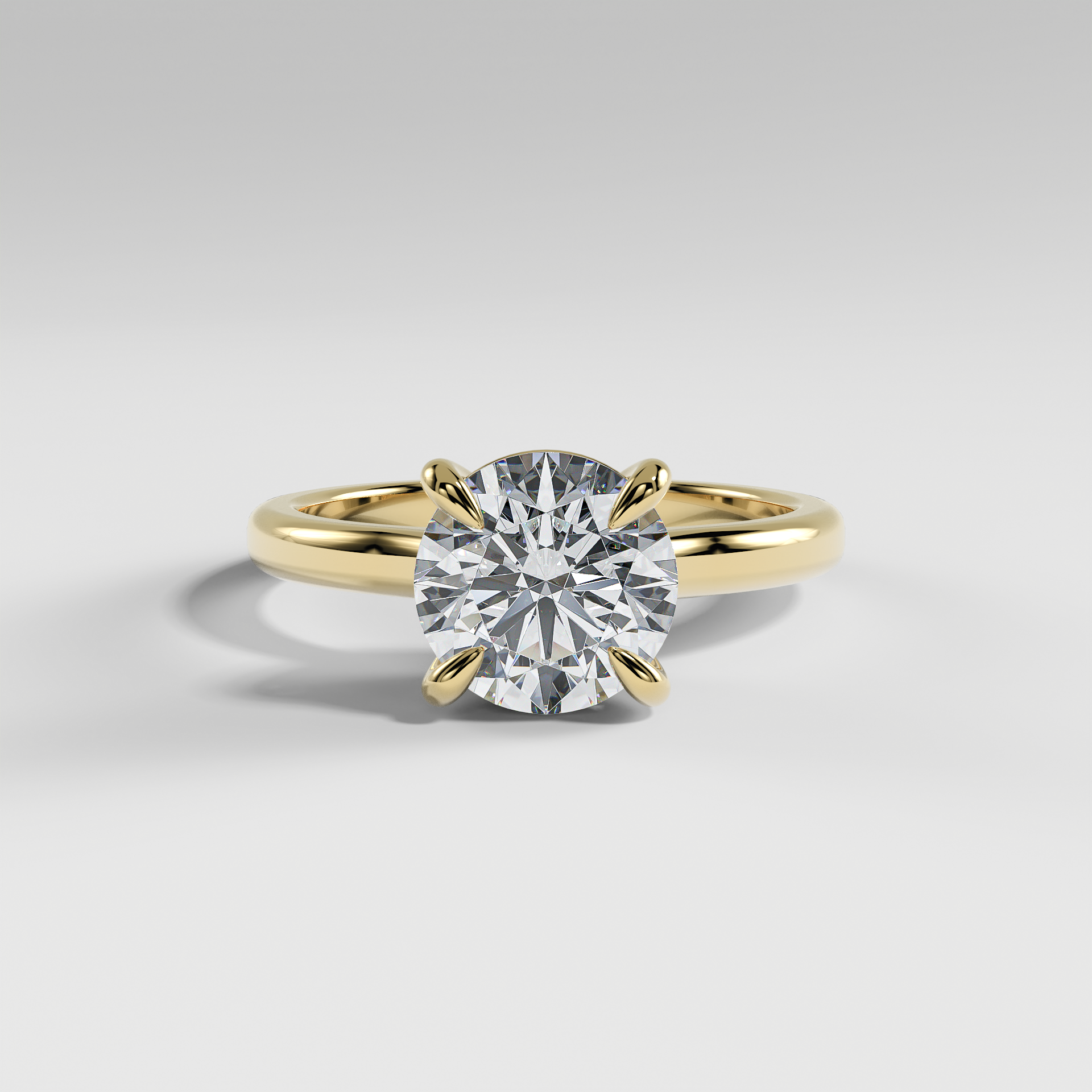 KAYLEE - Round Solitaire Engagement Ring with Hidden Halo and Low-Set Donut Basket Polished Band