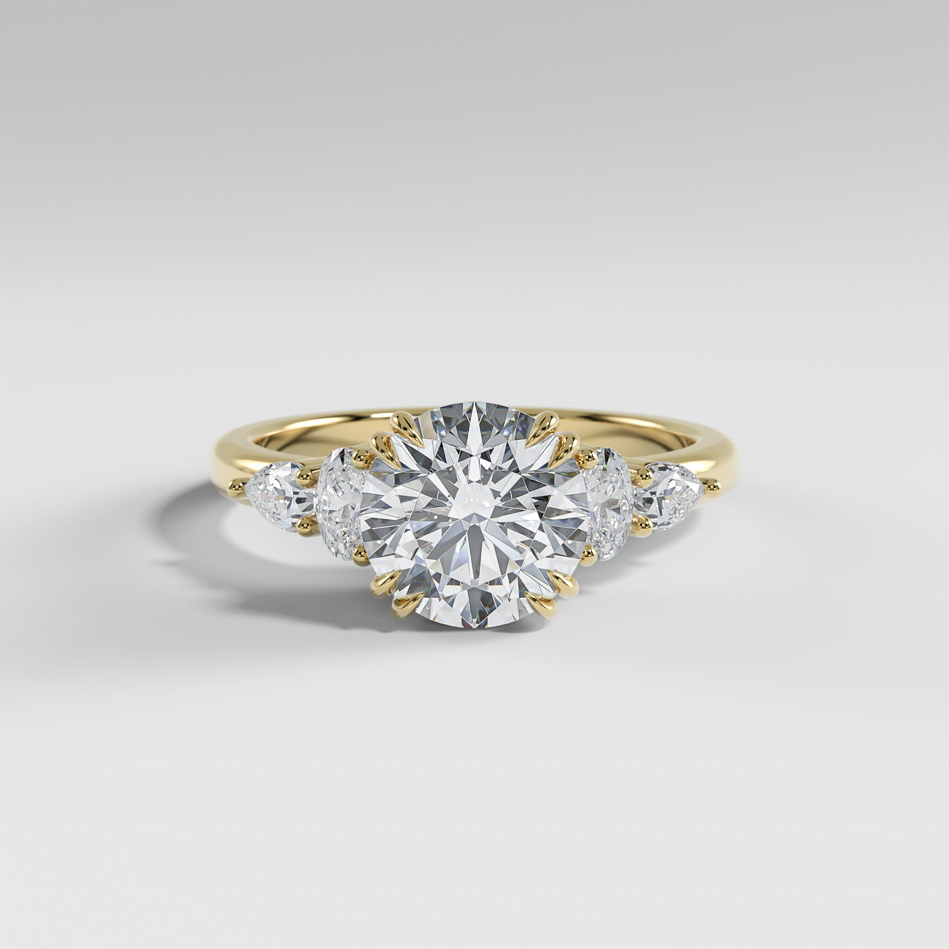 WILLOW - Round Five-Stone Diamond Ring with Oval & Pear Side Stones and Polished Band