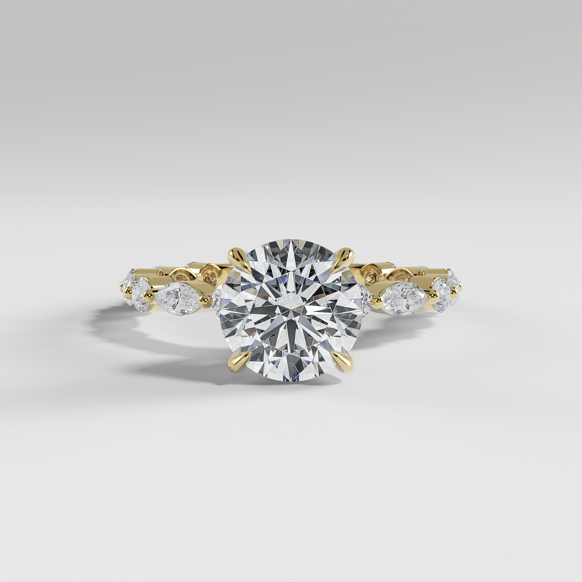 VALENTINA - Round Solitaire Engagement Ring with Marquise & Round Accent Stones