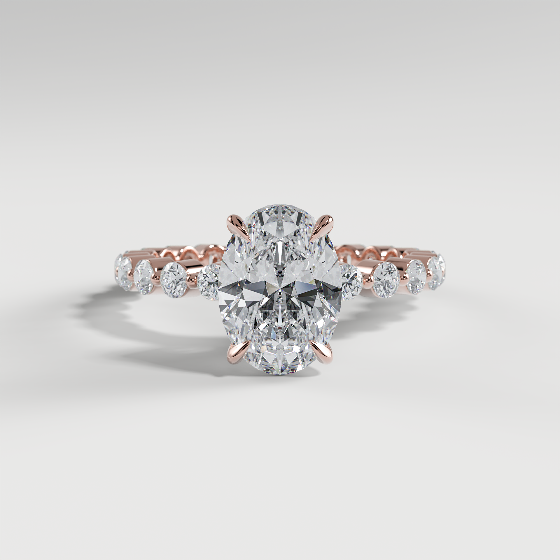 CHLOE - Oval Solitaire Engagement Ring with 2.2mm Round Accent Diamonds