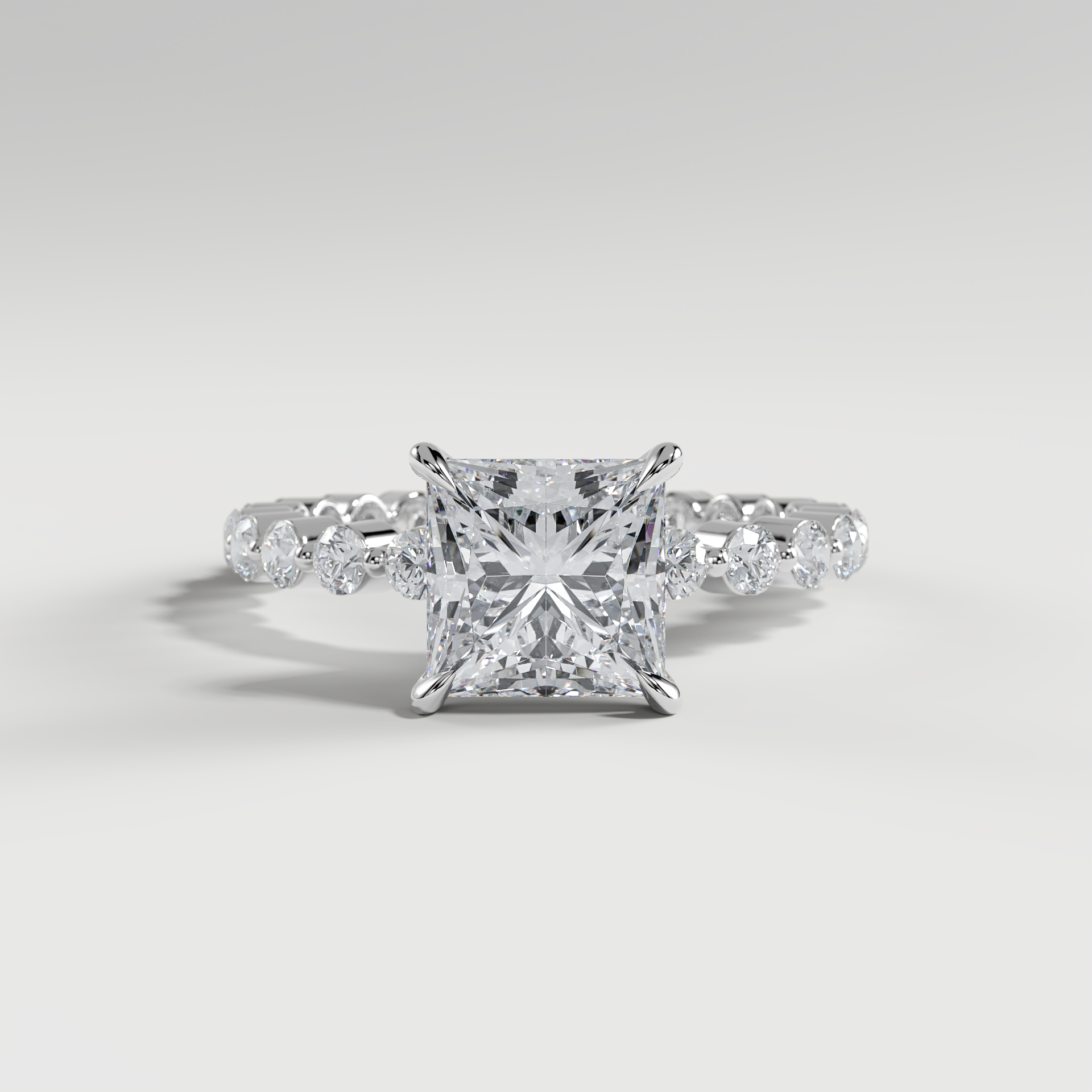 CHLOE - Princess Solitaire Engagement Ring with 2.2mm Round Accent Diamonds