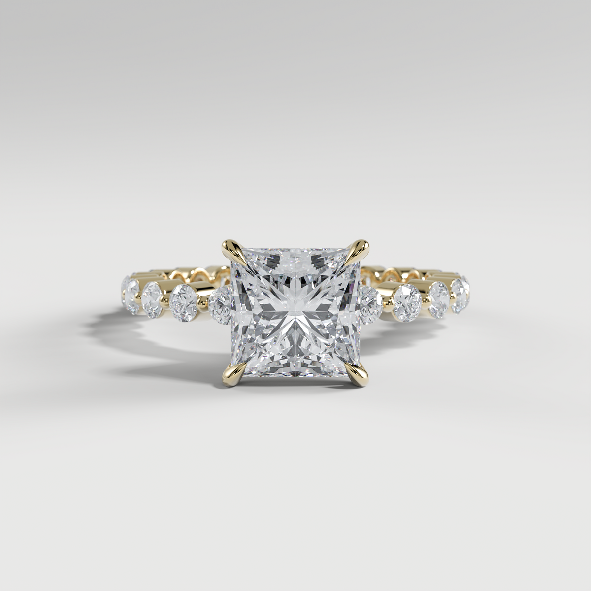 CHLOE - Princess Solitaire Engagement Ring with 2.2mm Round Accent Diamonds